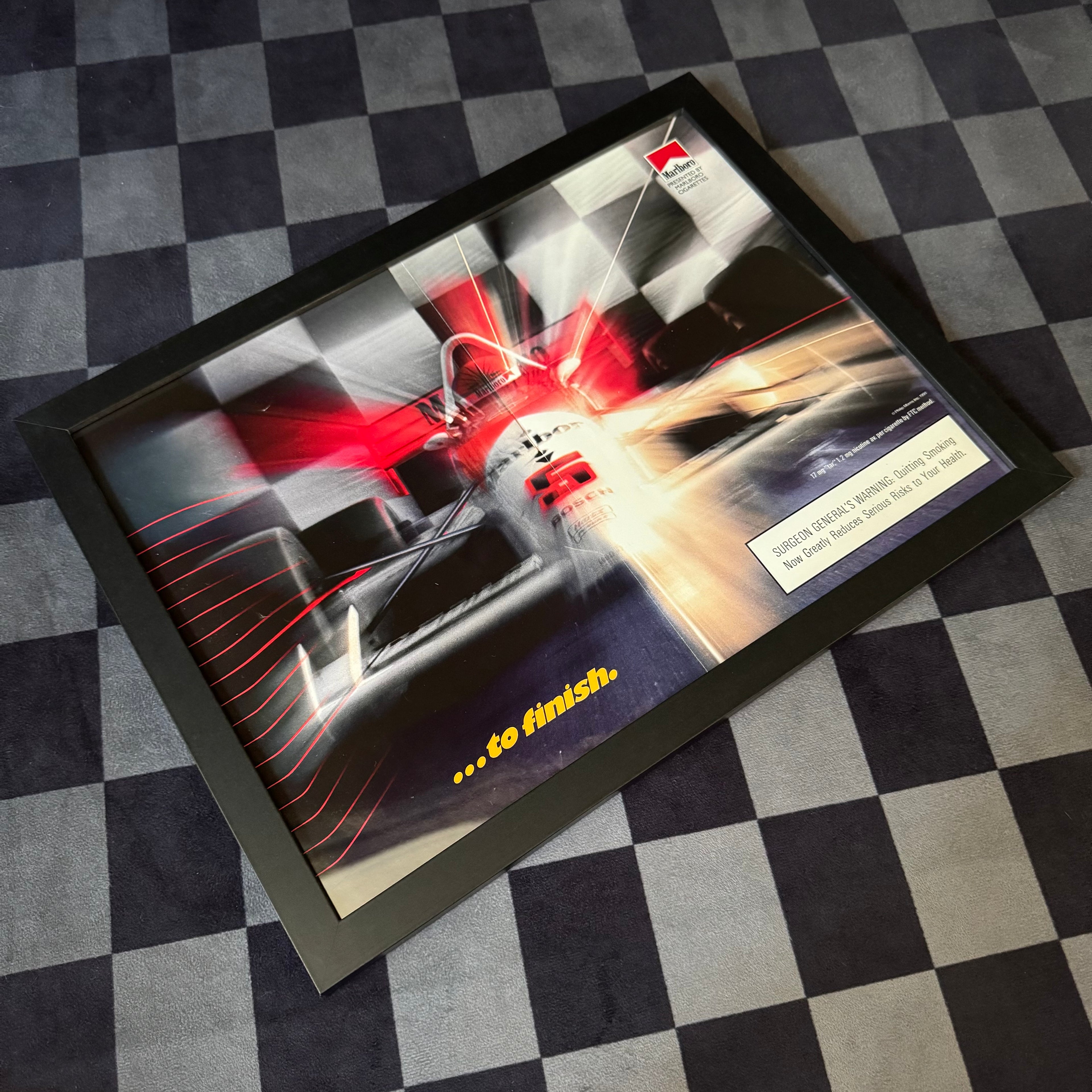 1991 Marlboro Racing From Start to Finish Indy Car Framed Advertisement