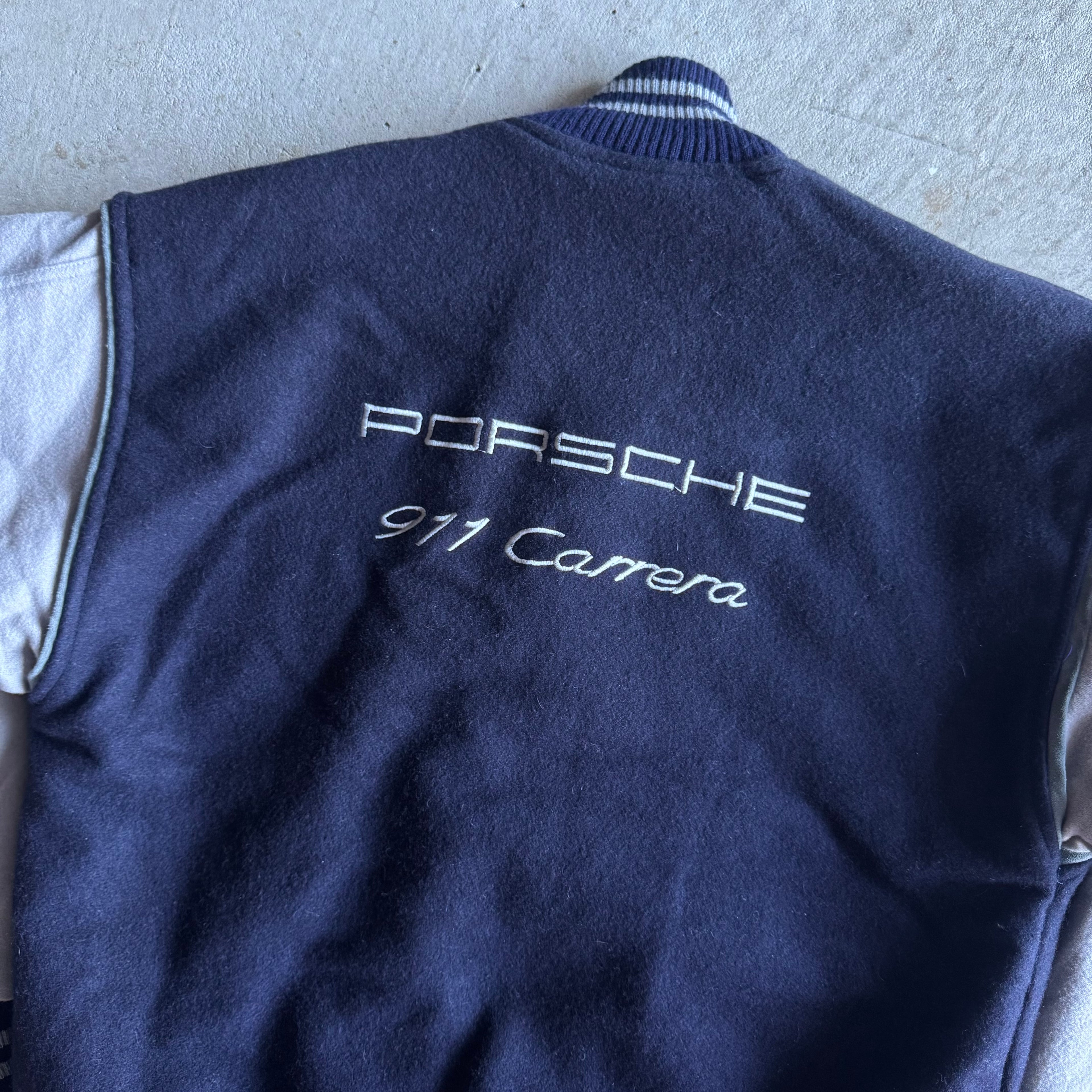 90s Porsche 911 Carrera Navy Wool Varsity Jacket (L)