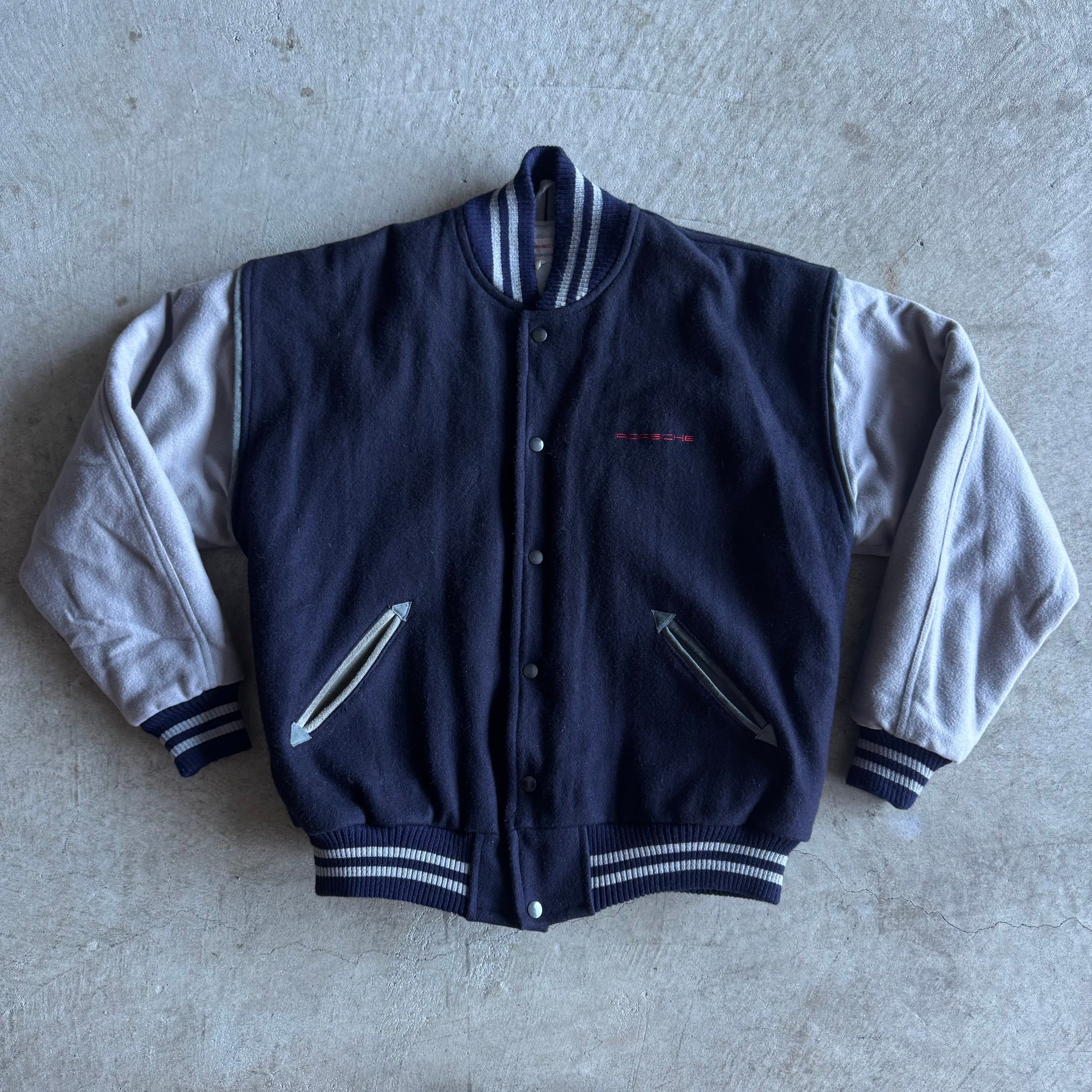 90s Porsche 911 Carrera Navy Wool Varsity Jacket (L)