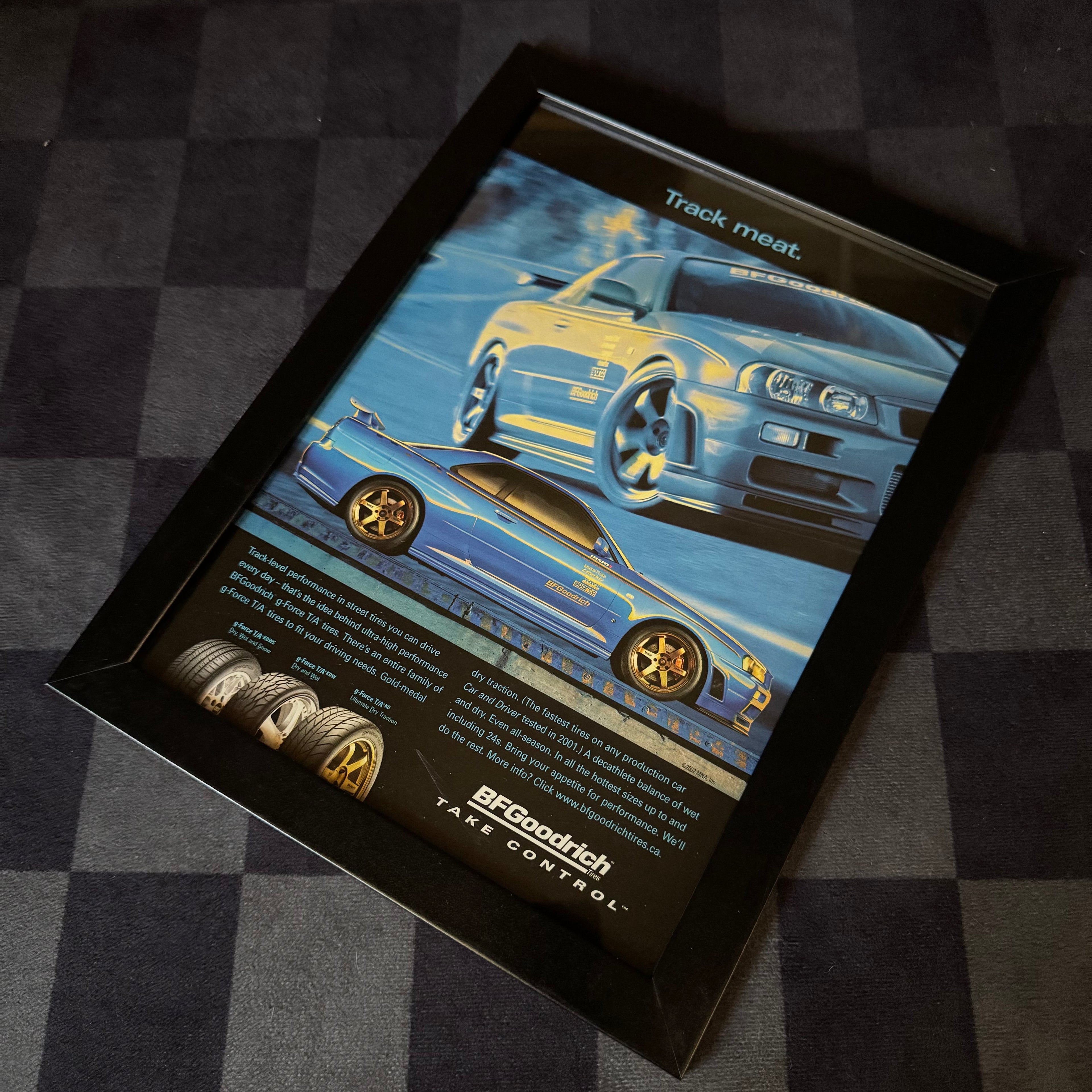 2002 Nissan Skyline R34 GTR Goodrich Tires Framed Advertisement