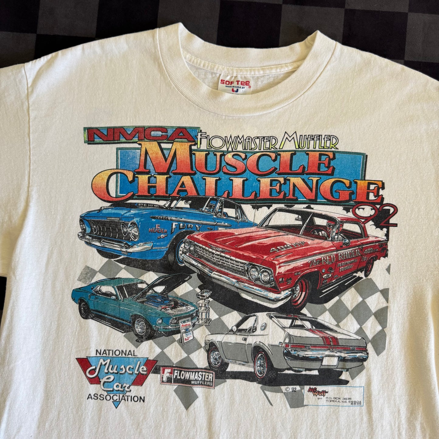 Vintage 1992 Flowmaster Muffler Muscle Challenge White T Shirt Size Large
