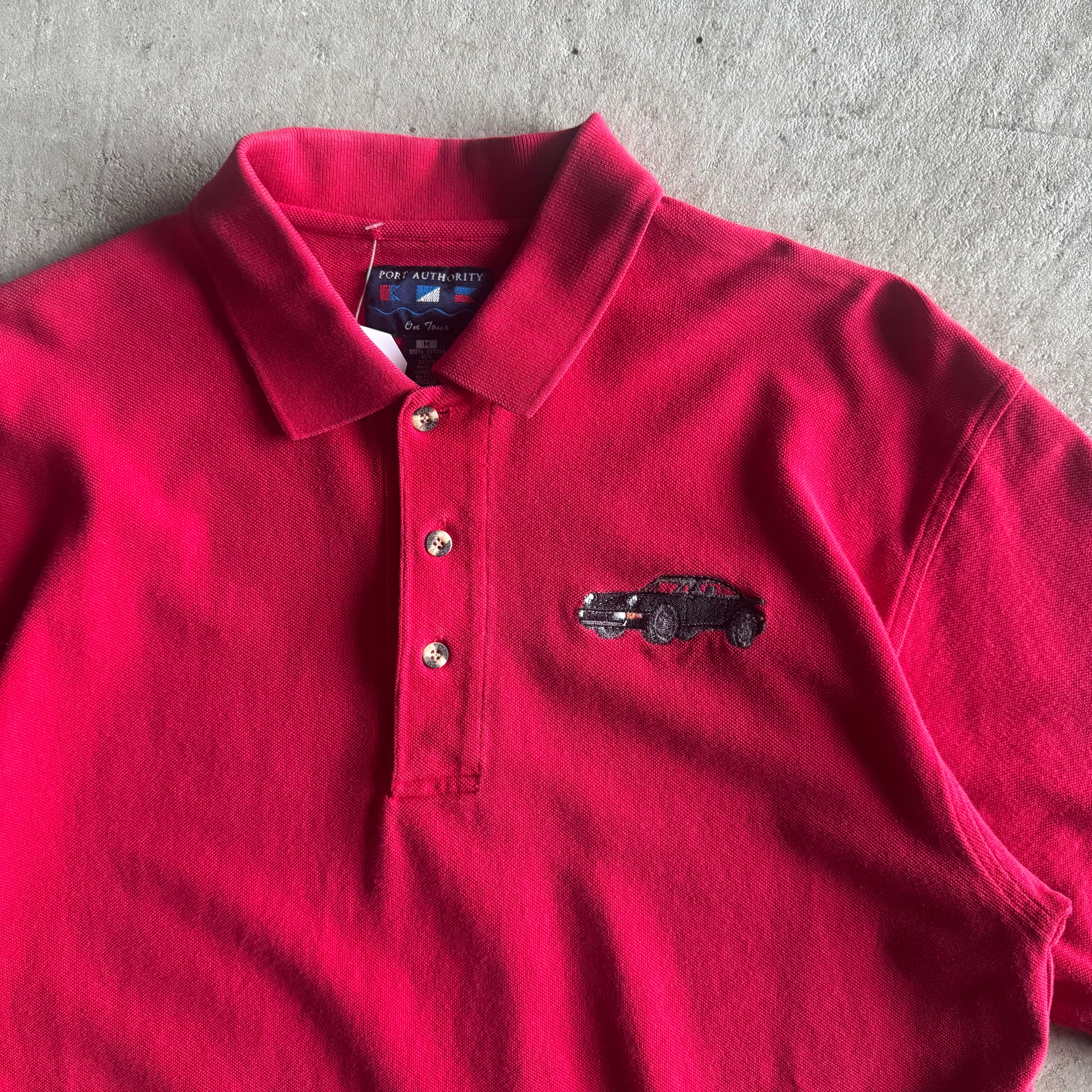 Vintage 90s Porsche 911 Red Polo Top Shirt Size Medium