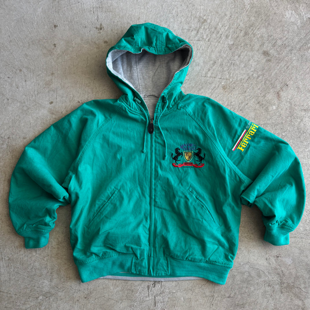 80s Ferarri Magnetti Merelli Reversible Green Grey Hooded Jacket (M)
