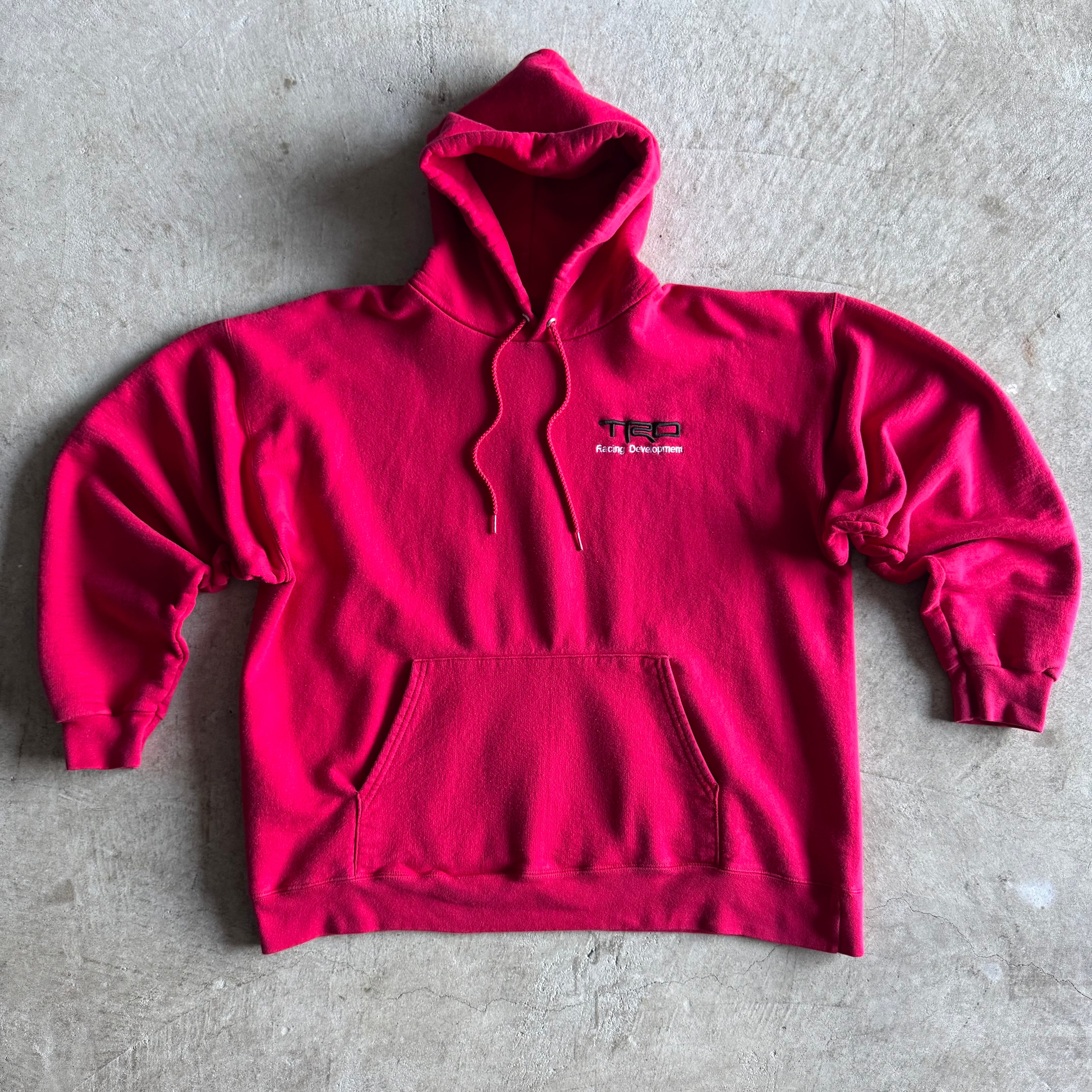 Vintage 90s Toyota TRD Racing Development Red Hoodie Sweater Size XL