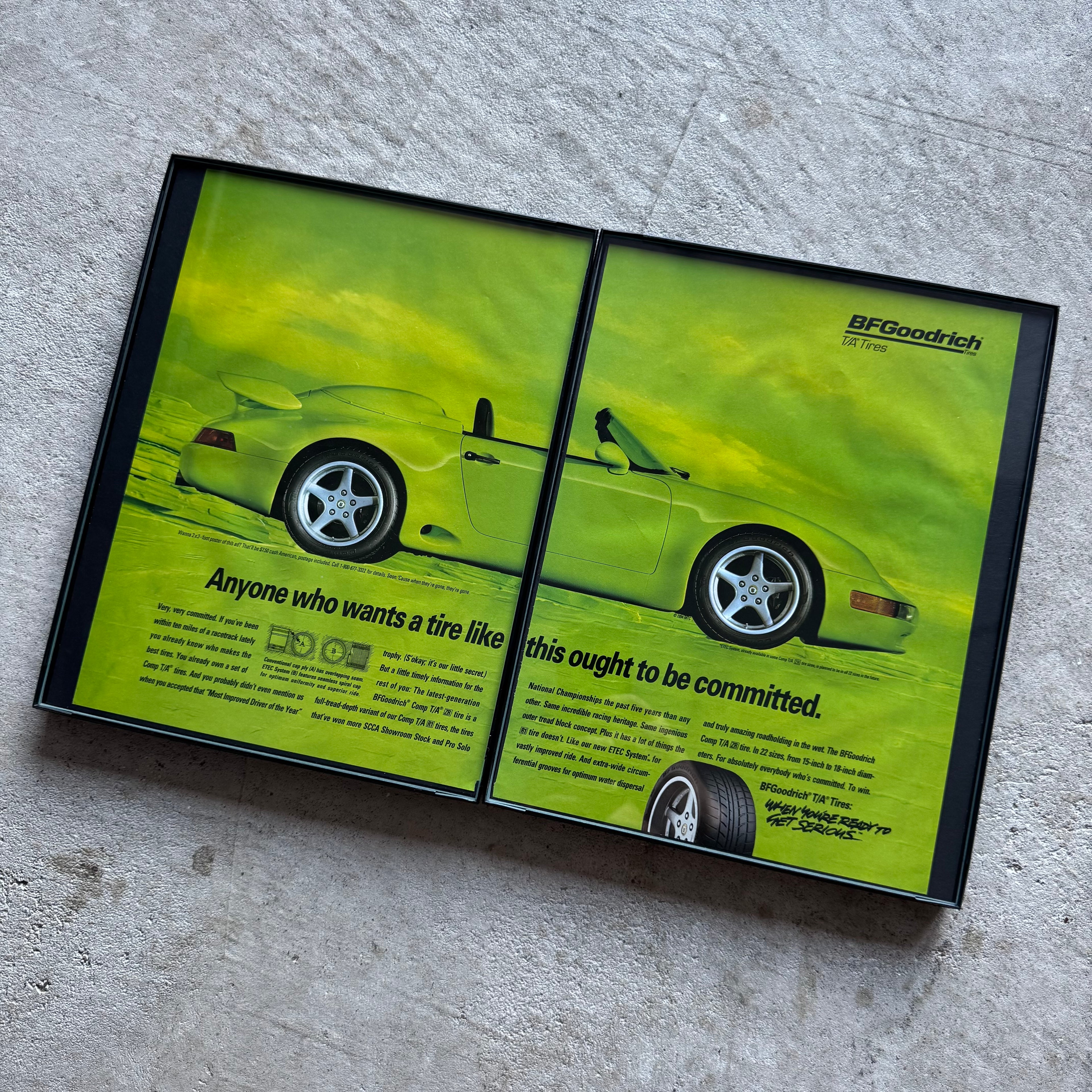 1990 BF Goodrich Porsche Cabriolet Green Framed Advertisement