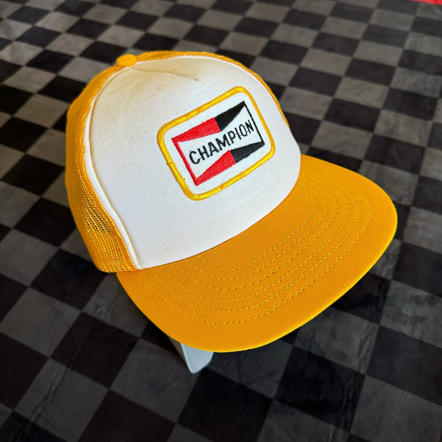 90s Champion Spark Plugs Yellow/White Trucker Hat