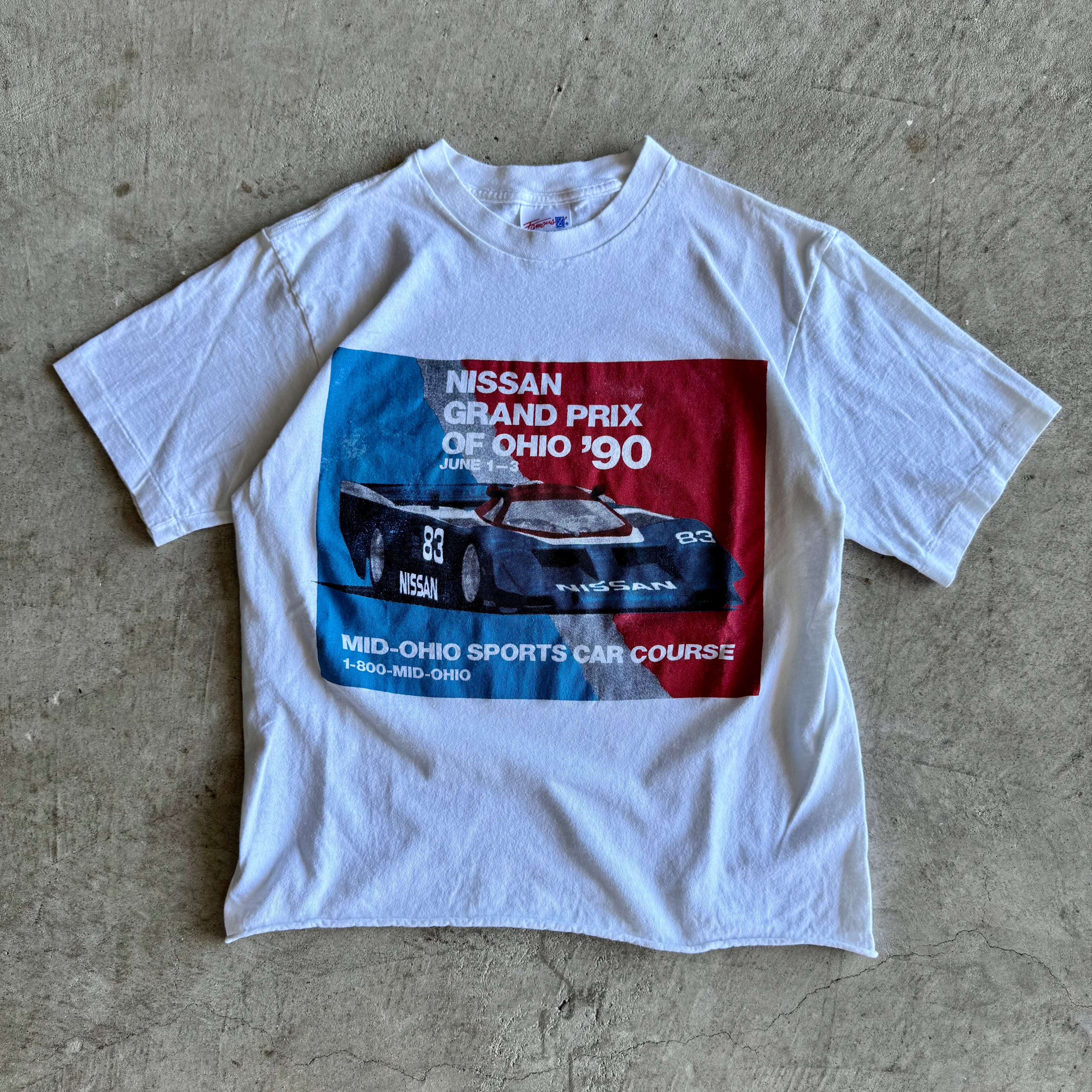 Vintage 1990 Nissan Grand Prix of Ohio GTP White Cropped T Shirt Size Medium