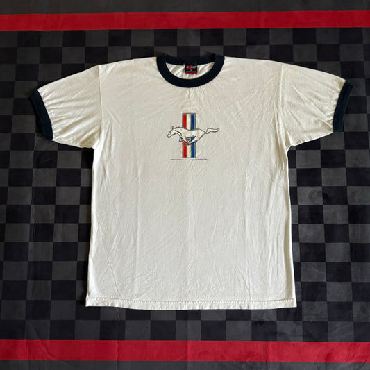 Ford Mustang Striped Logo Ringer T Shirt