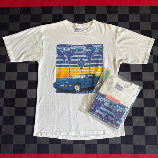 Vintage 90s Porsche 928 Sunset White T Shirt Size XL