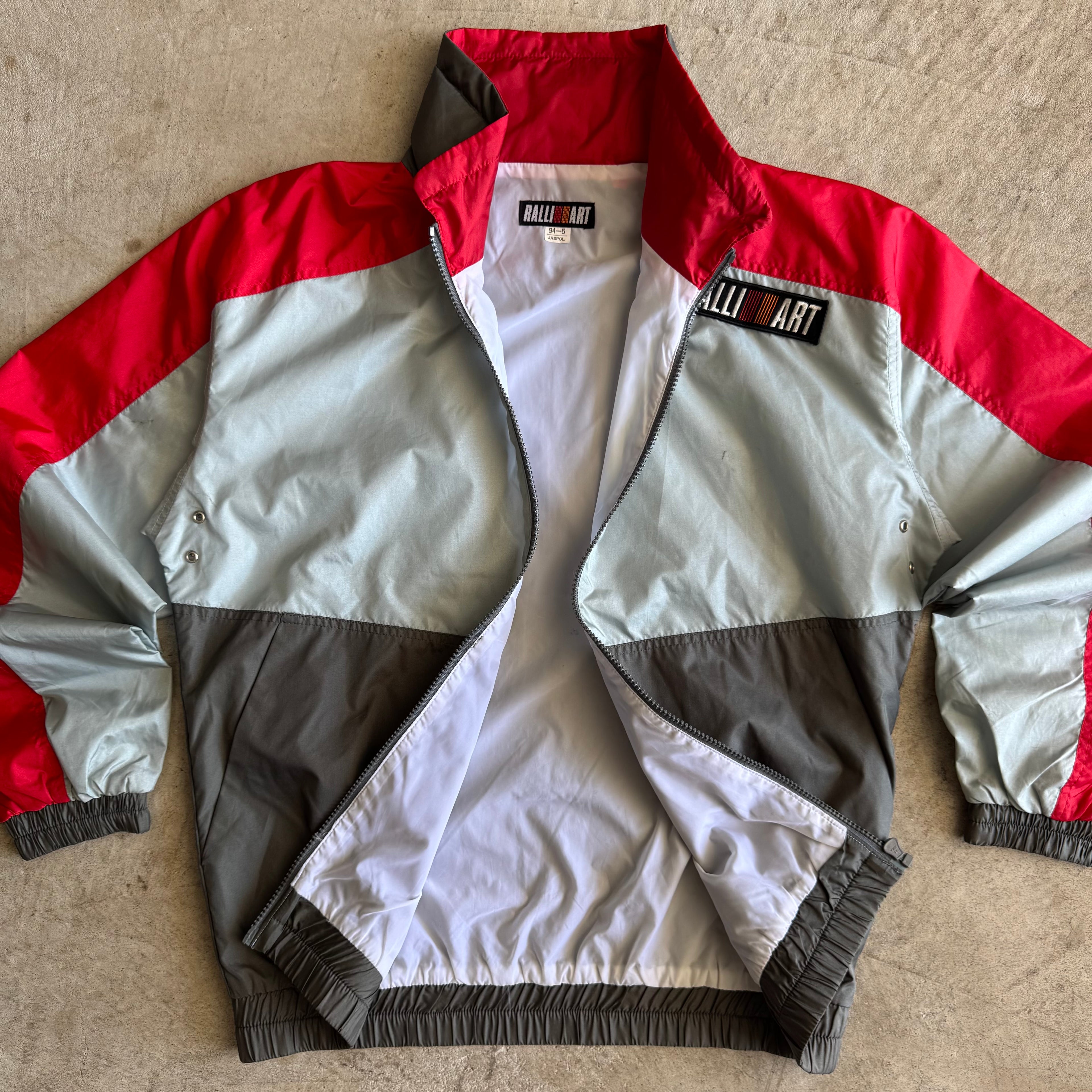 90s Mitsubishi Ralliart Rally Racing Grey Red Jacket (L)