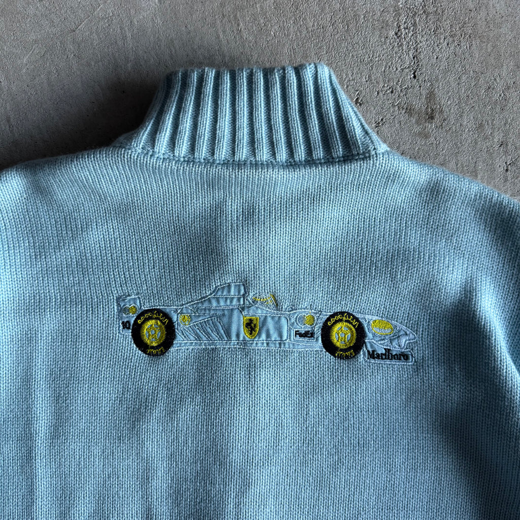 90s Ferrari Michael Schumacher Blue Knit Jacket (L)