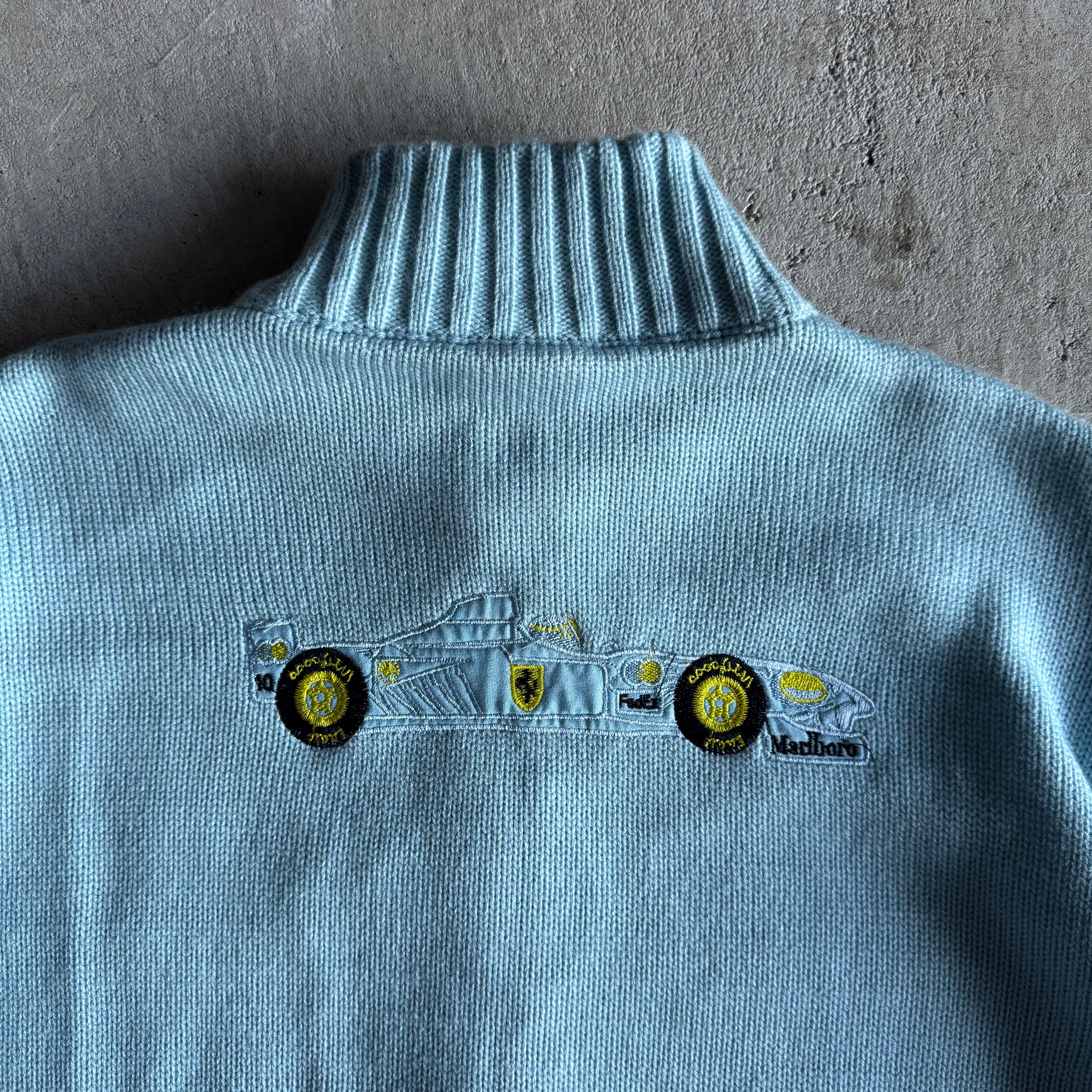 90s Ferrari Michael Schumacher Blue Knit Jacket (L)