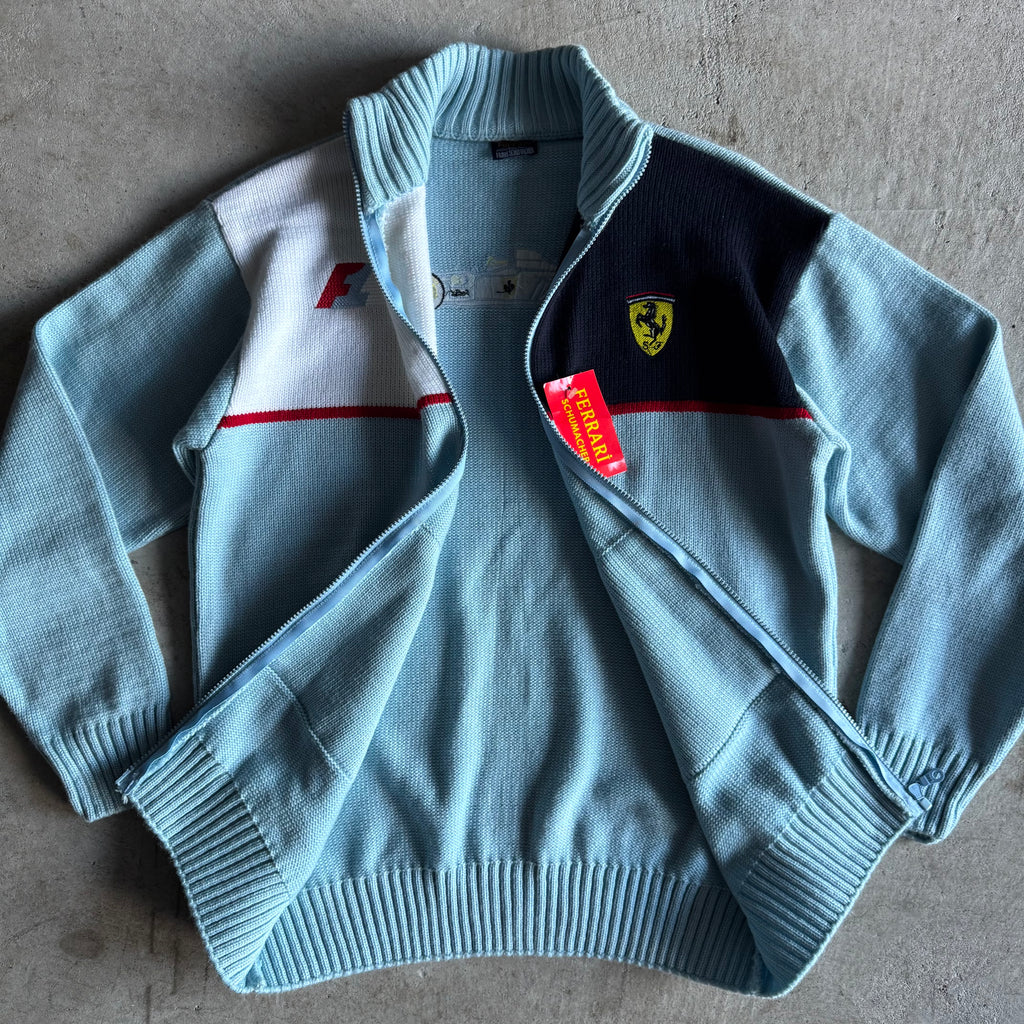 90s Ferrari Michael Schumacher Blue Knit Jacket (L)