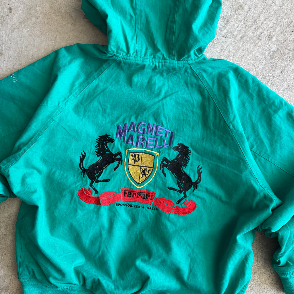 80s Ferarri Magnetti Merelli Reversible Green Grey Hooded Jacket (M)