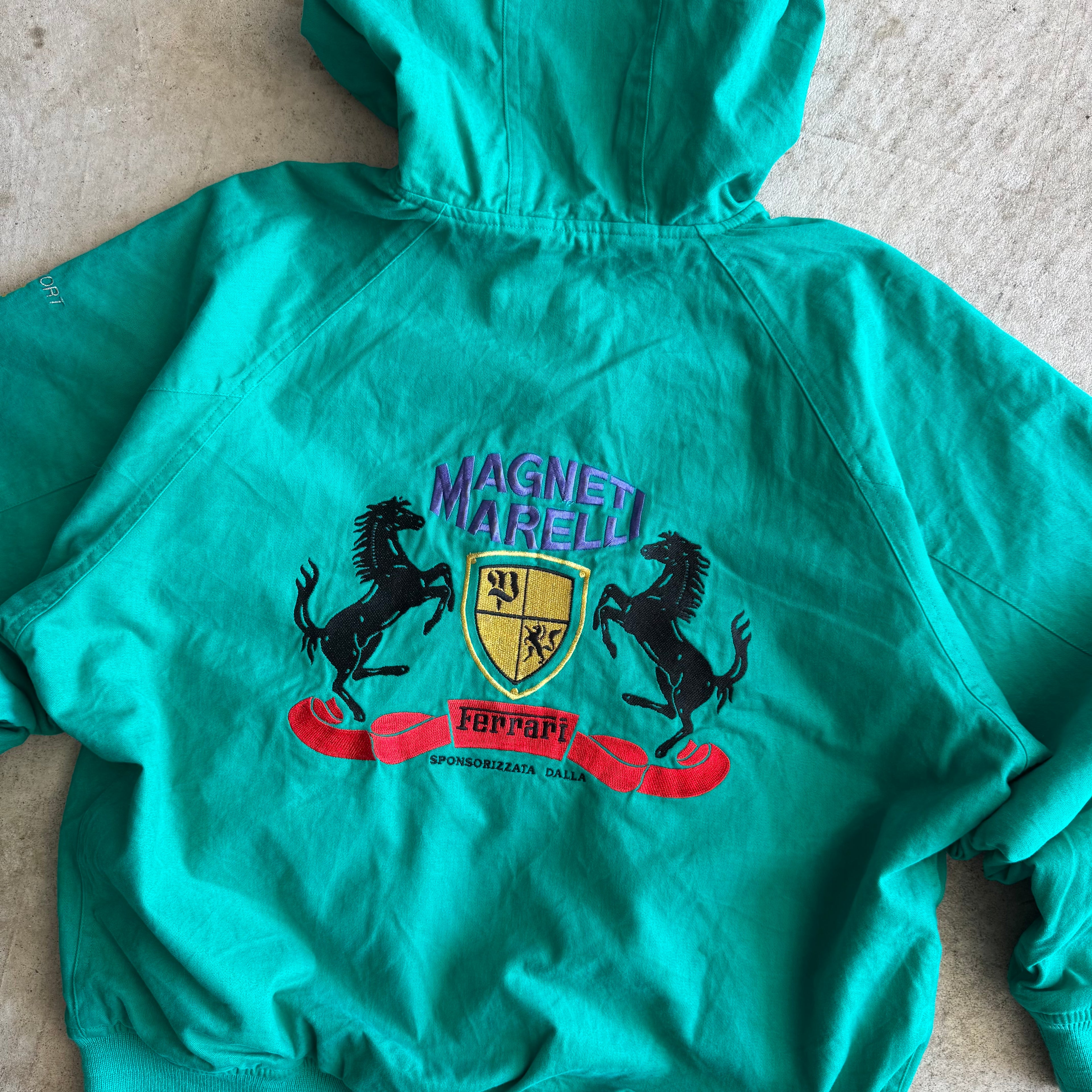 80s Ferarri Magnetti Merelli Reversible Green Grey Hooded Jacket (M)