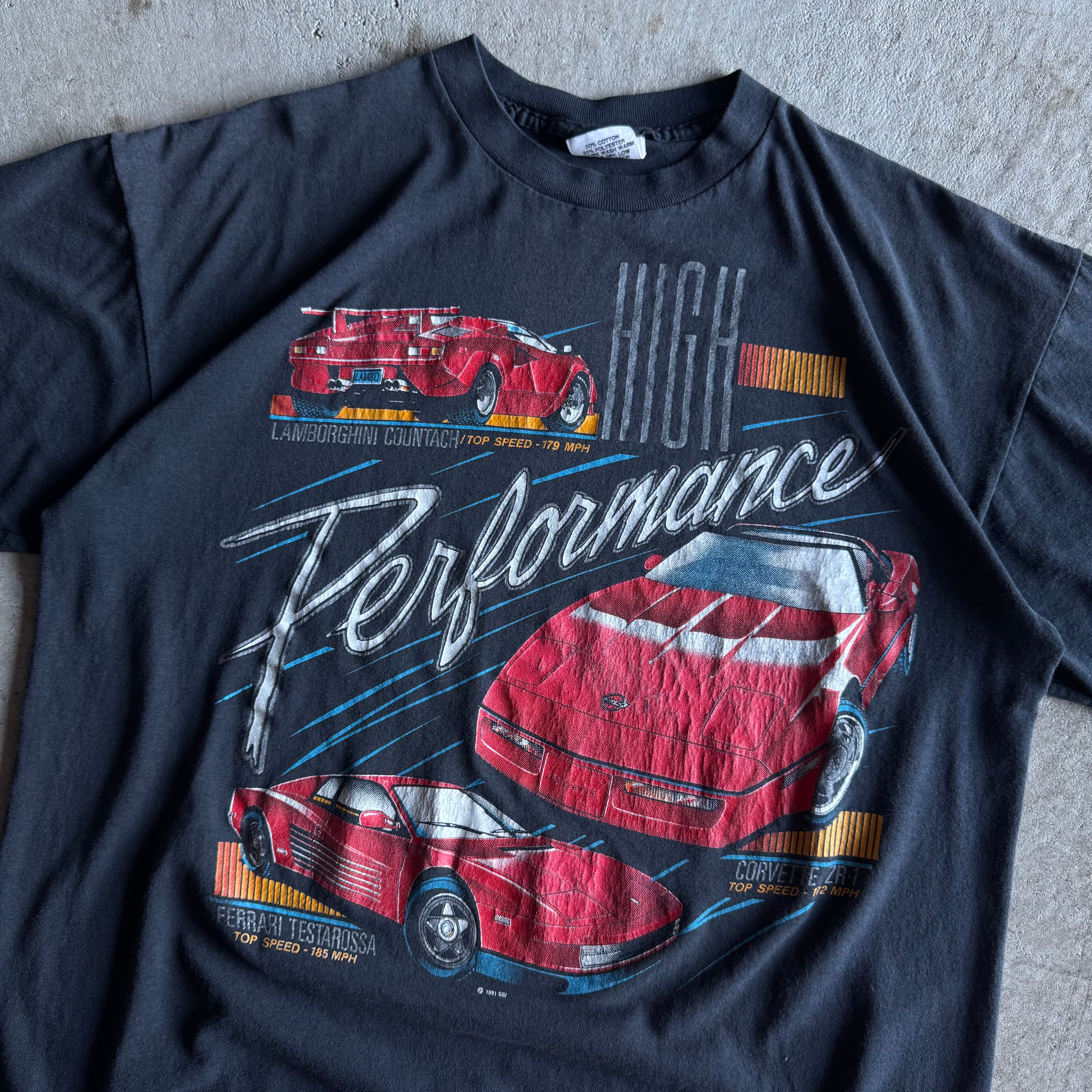 Vintage 90s High Performance Countach ZR-1 Testarossa Black T Shirt Size XL