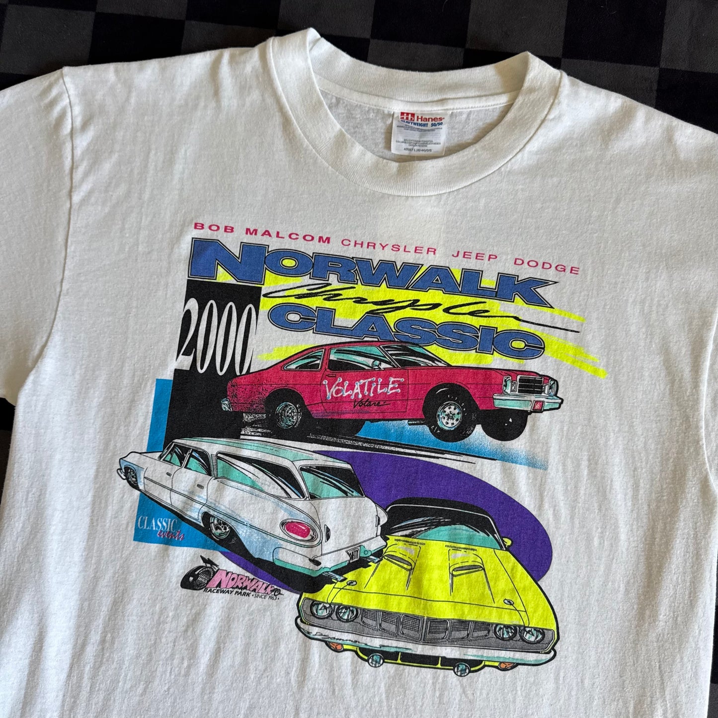 Vintage 2000 Norwalk Raceway Chrysler Classic Mopar White T Shirt Large