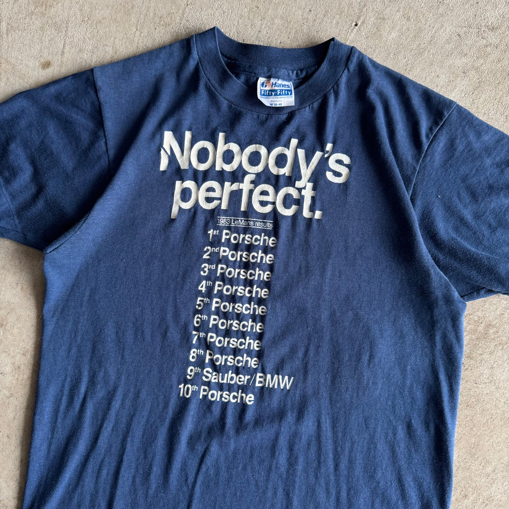 80s Porsche Nobody's Perfect '83 Results Navy T Shirt (M)