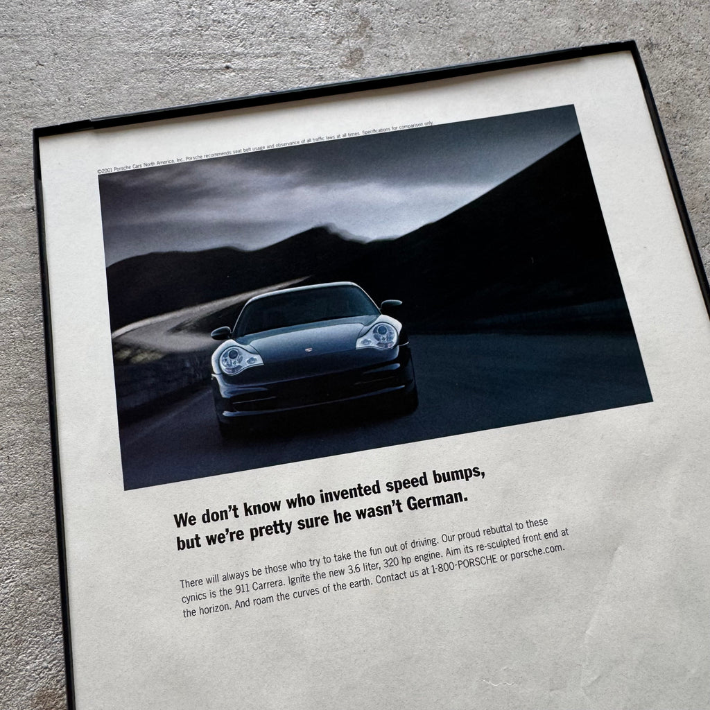 2001 Porsche Who Invented Speedbumps Framed Advertisement