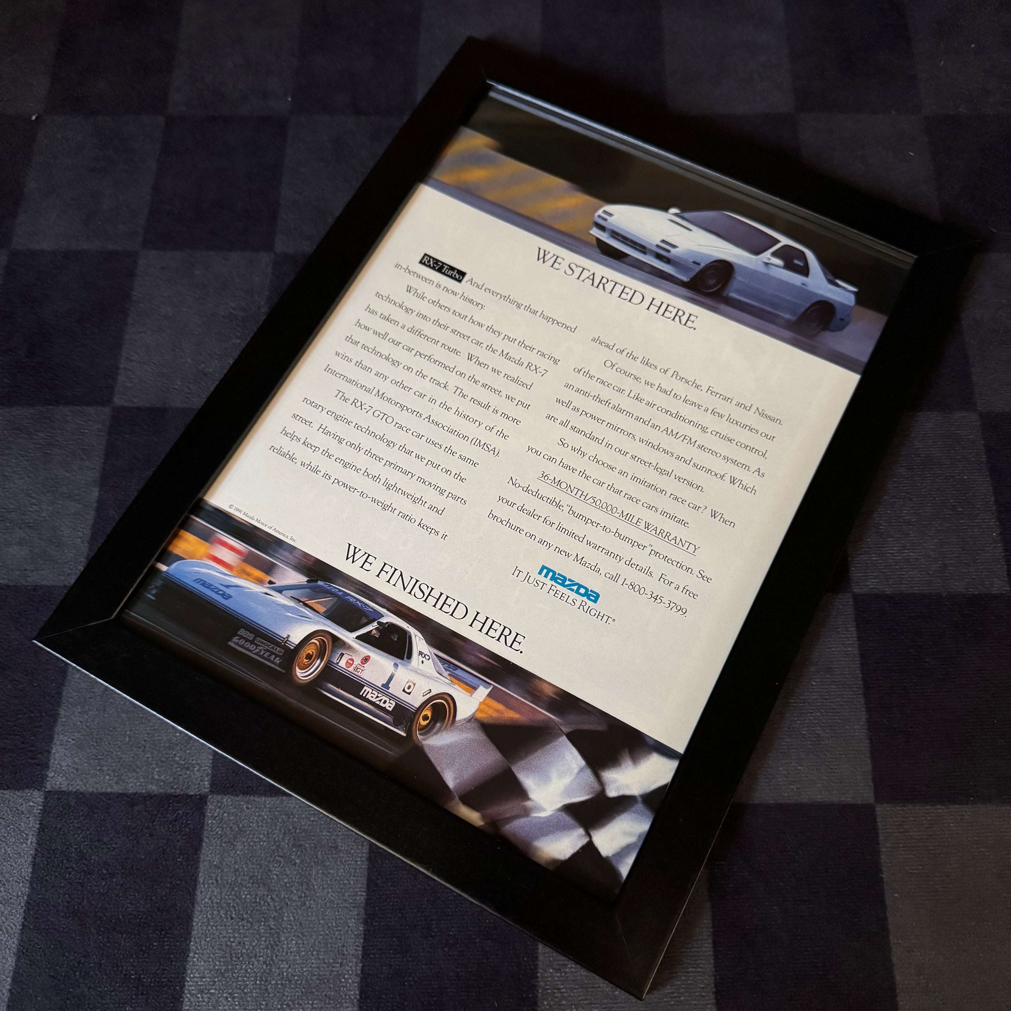 1991 Mazda RX-7 FC Started Here Finished Here Framed Advertisement