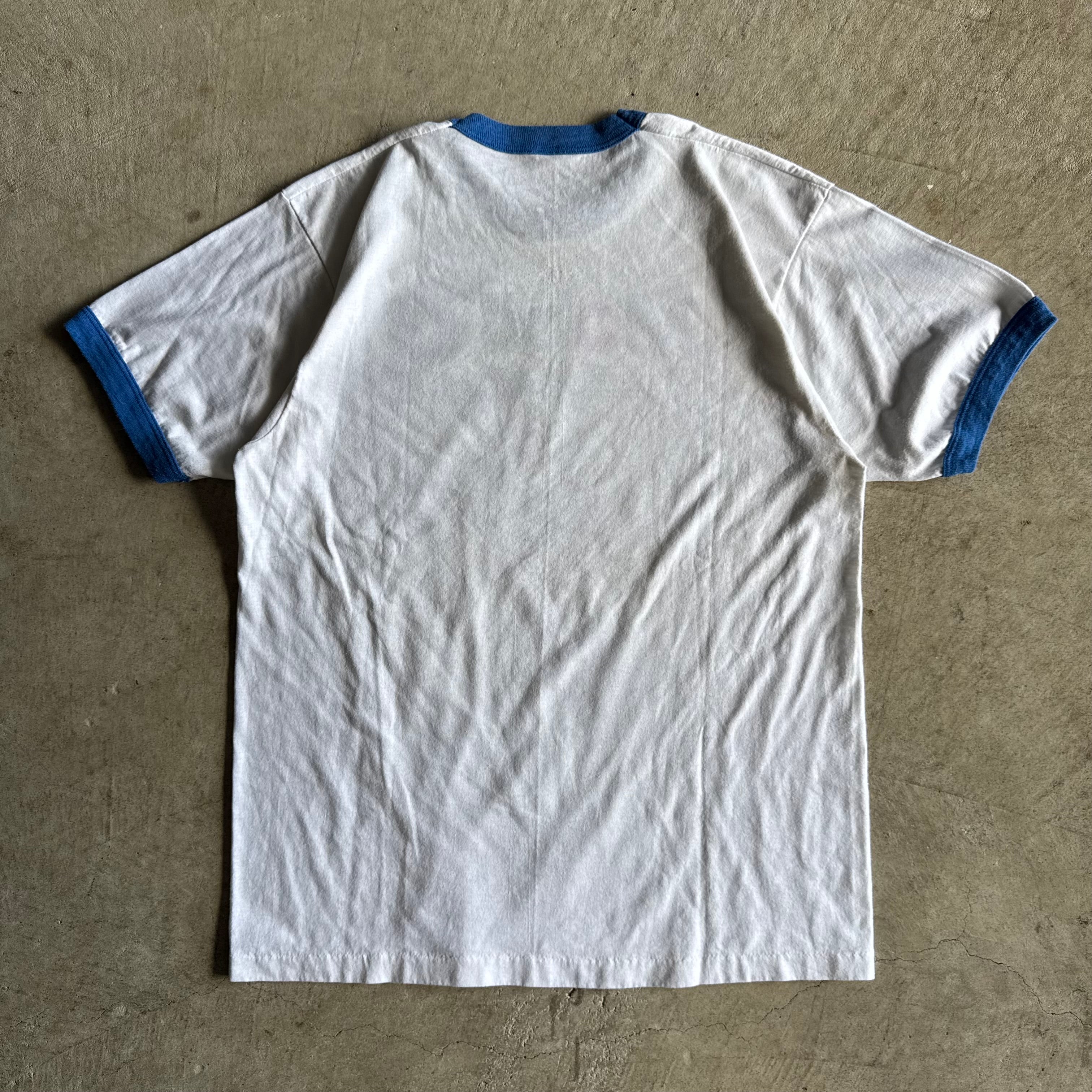 90s Mobil 1 Racing Blue White Ringer T Shirt (L)