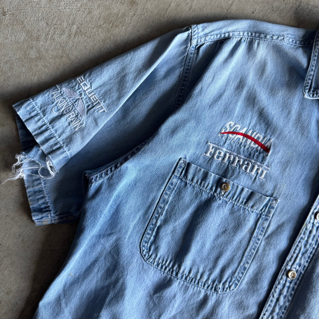 90s Ferrari Racing Perry Ellis America Denim Button Up Shirt (XL)