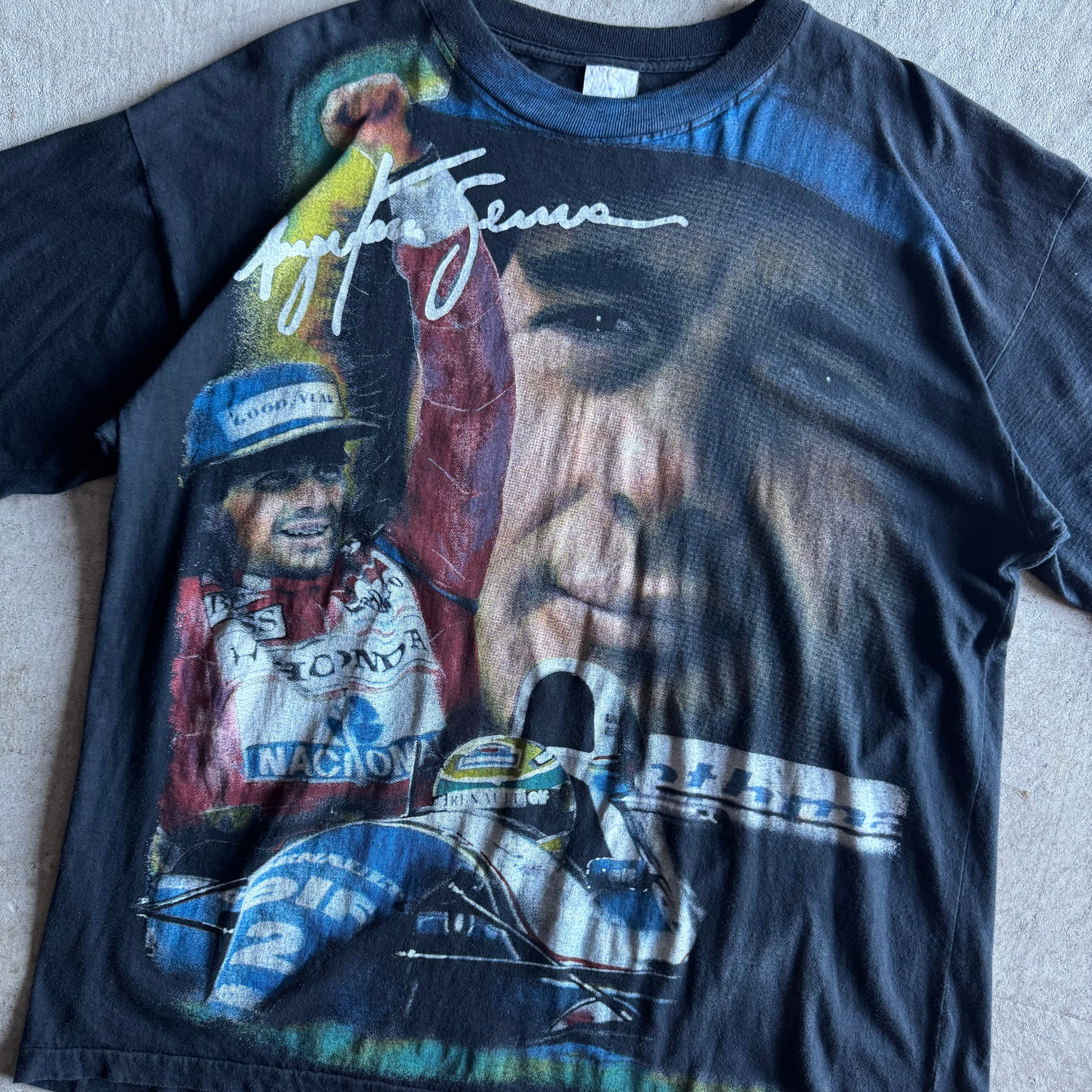 Vintage 90s Ayrton Senna F1 Chassis Tribute Black T Shirt Size XL