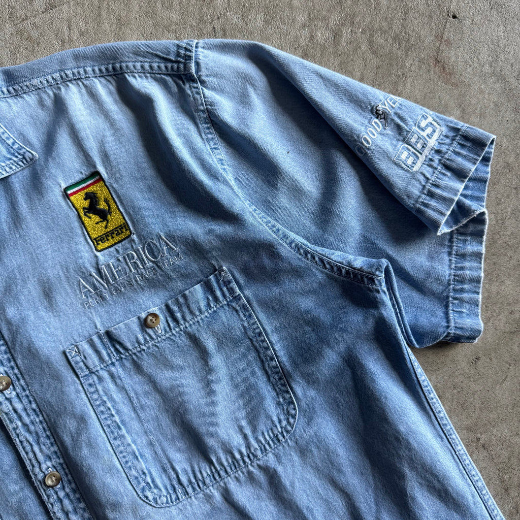 90s Ferrari Racing Perry Ellis America Denim Button Up Shirt (XL)