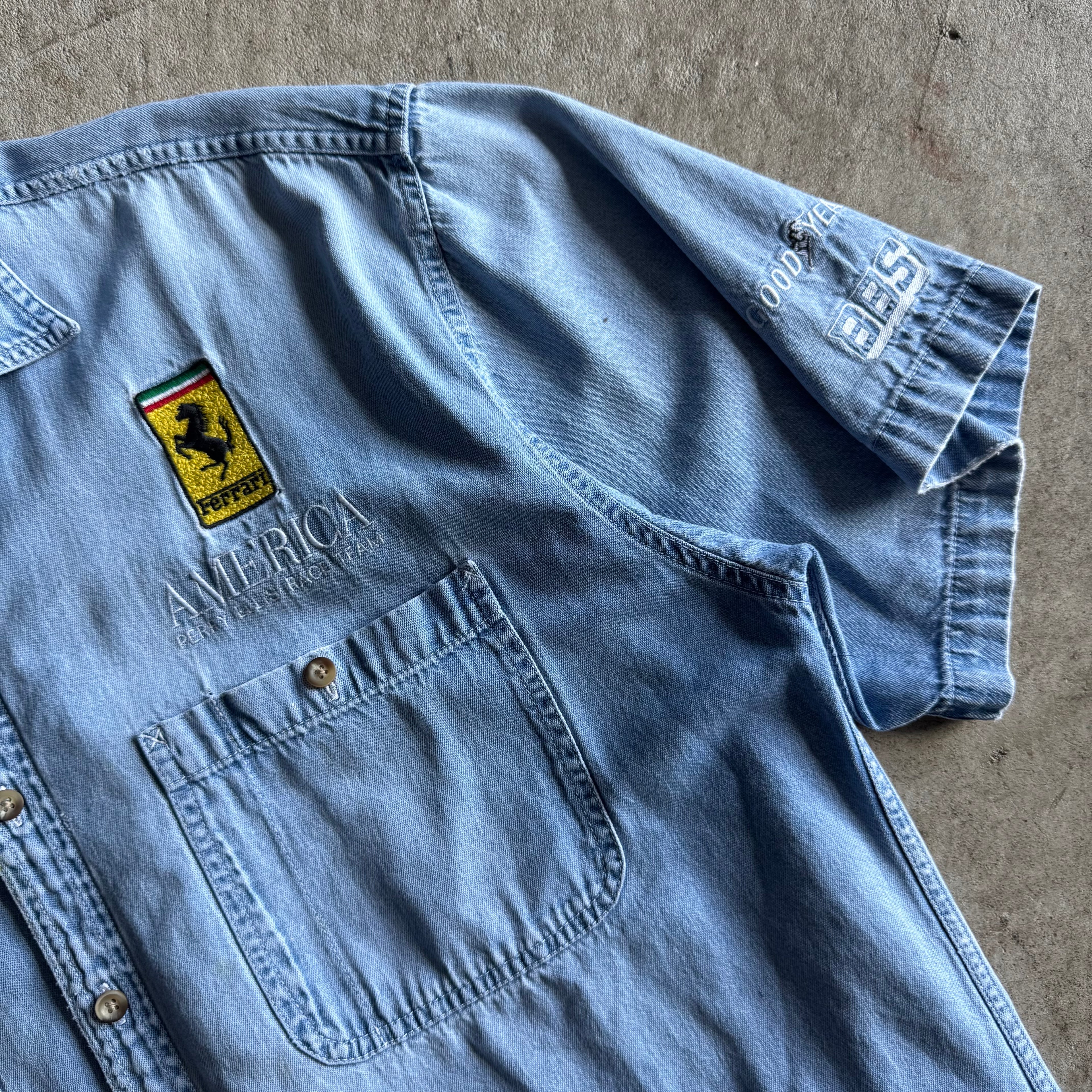 90s Ferrari Racing Perry Ellis America Denim Button Up Shirt (XL)