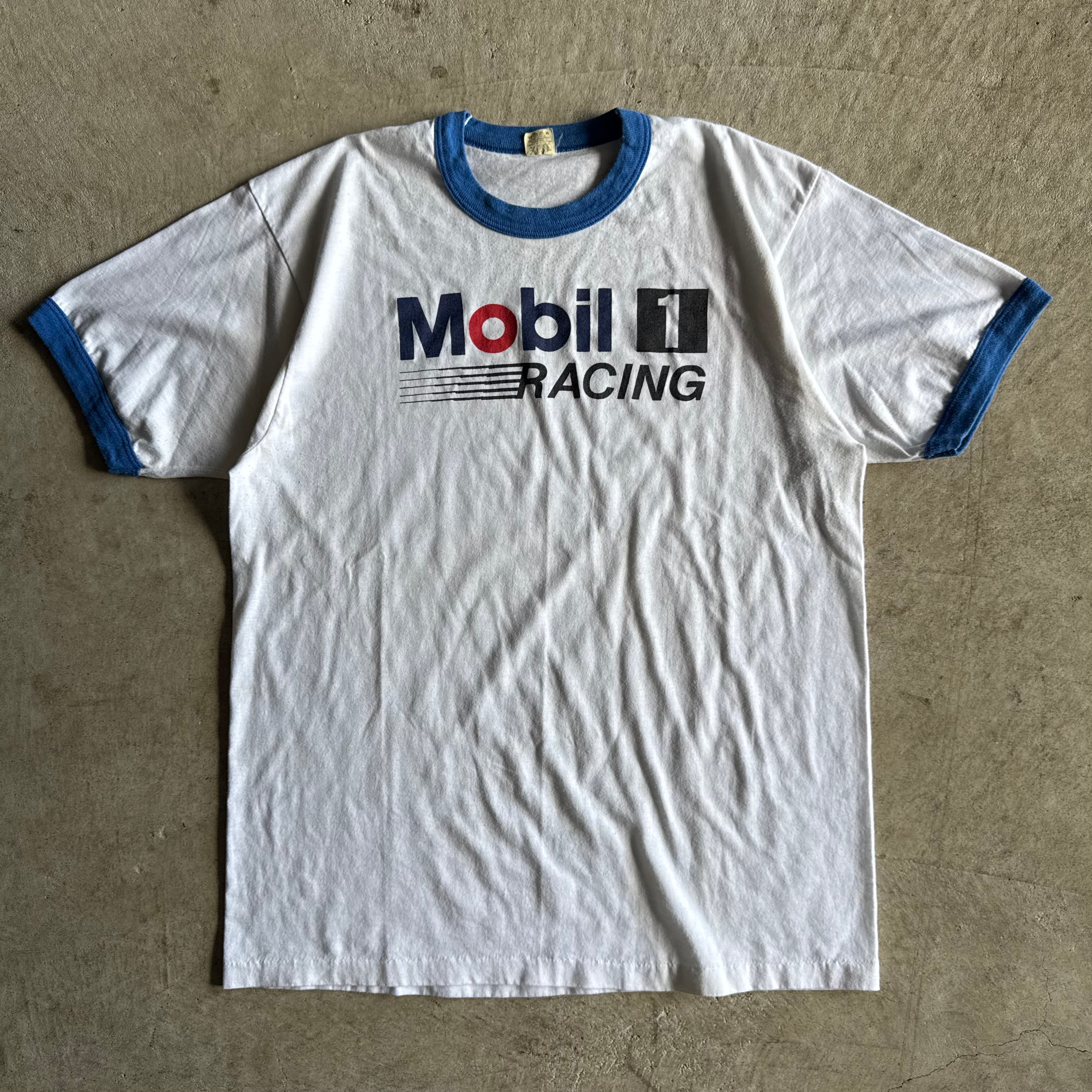 90s Mobil 1 Racing Blue White Ringer T Shirt (L)