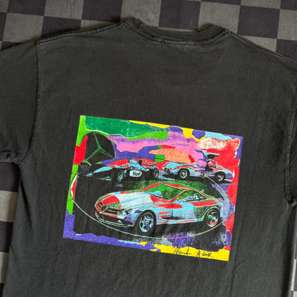 Vintage 90s Mercedes SLR SLS F1 Art Car Black T Shirt Size Large