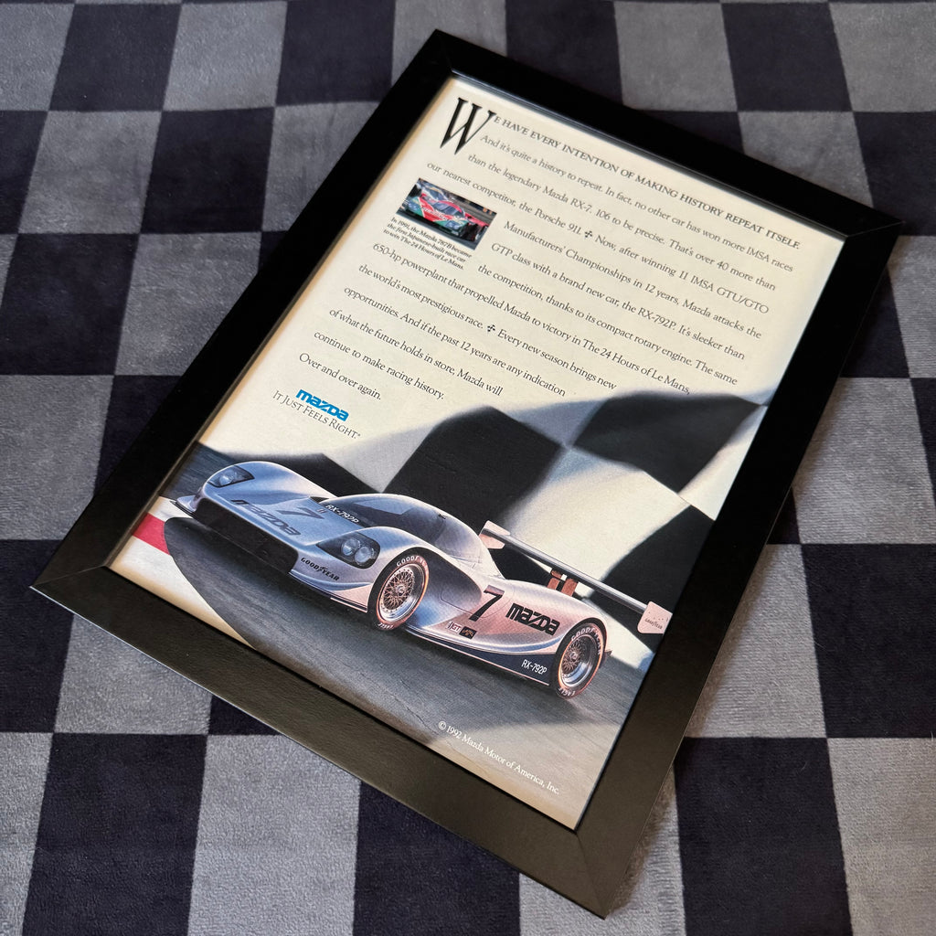 1992 Mazda RX-792P Just Feels Right Framed Advertisement