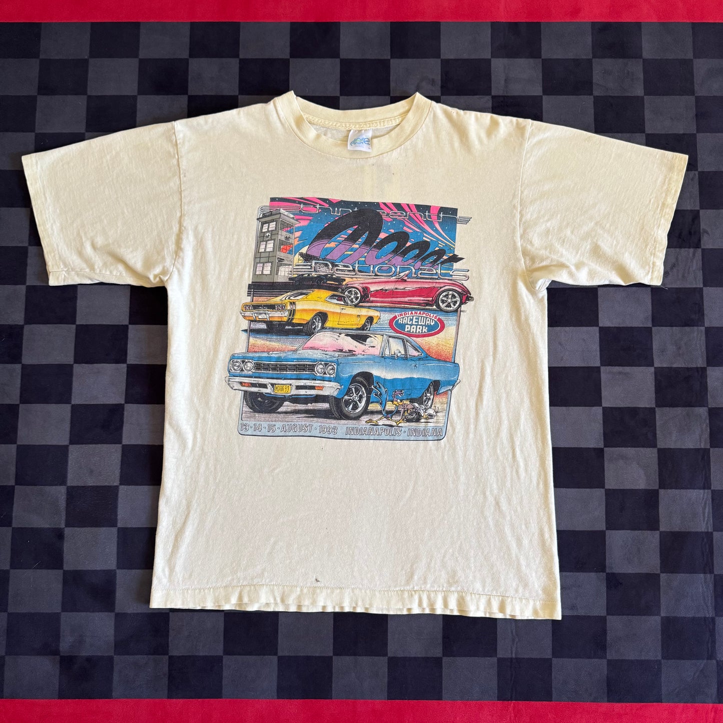 Vintage 1993 Mopar Nationals Indianapolis Raceway Yellow T Shirt Size Large