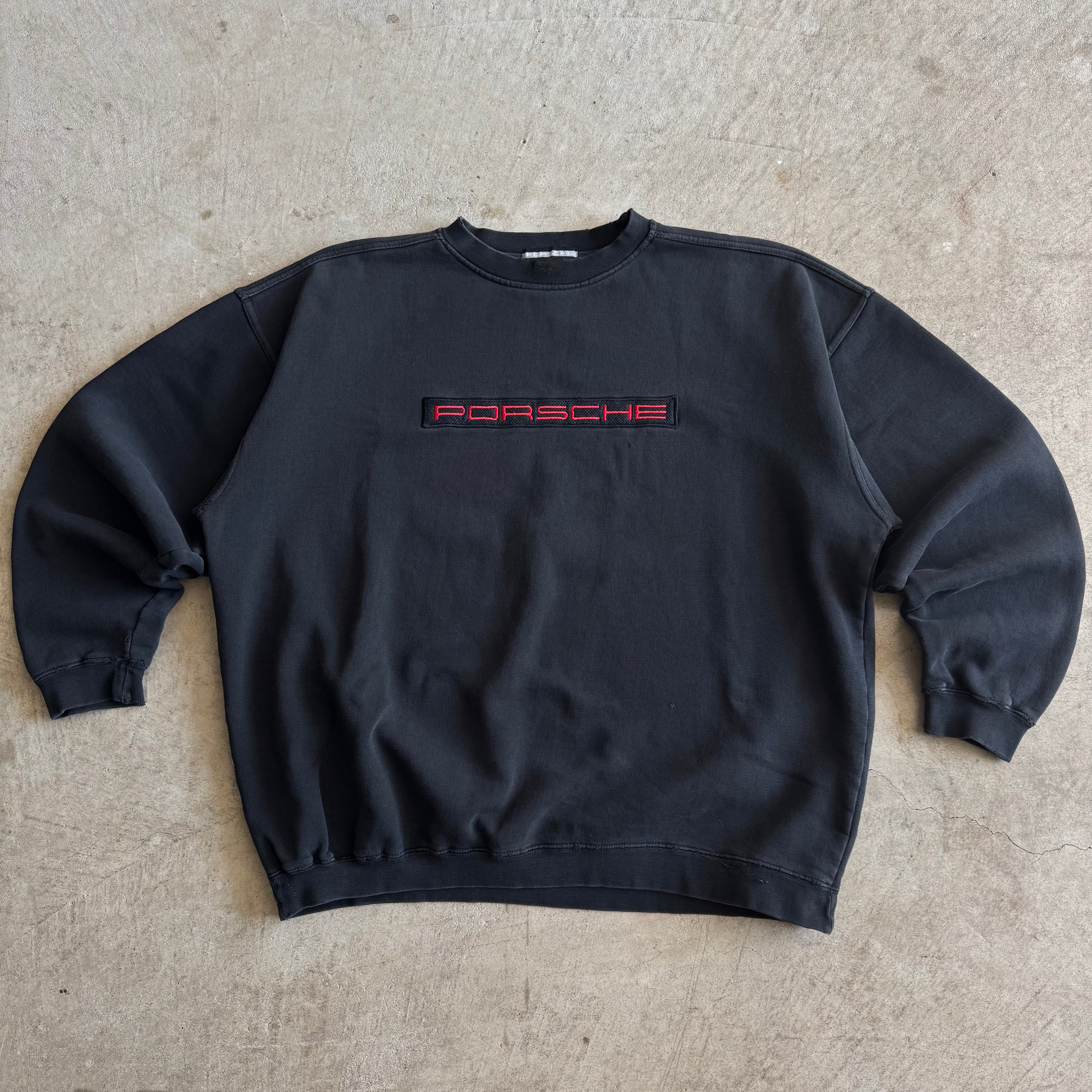 90s Porsche Selection Patch Black Distressed Crewneck Sweater (XL)