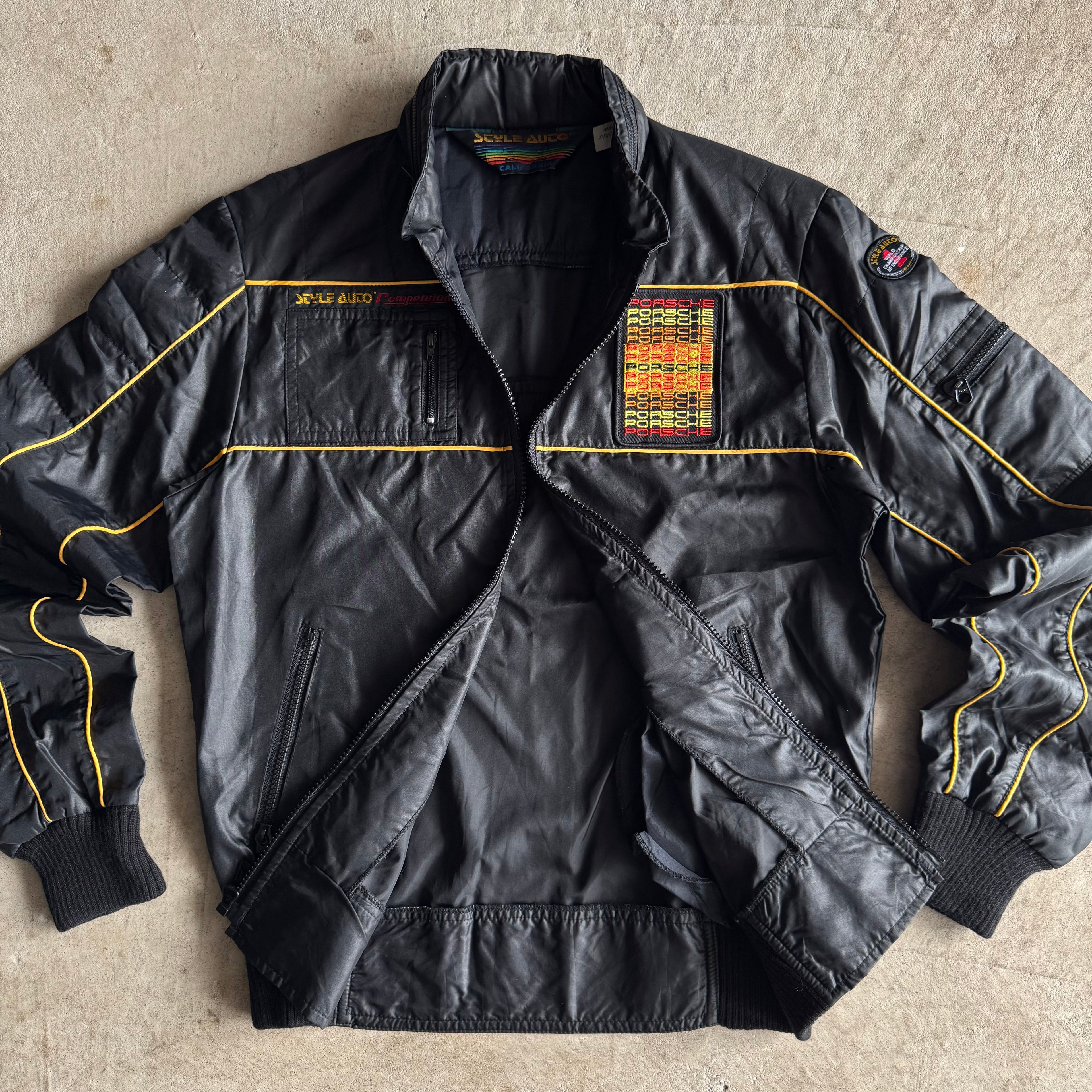 80s Porsche Style Auto Black Yellow Jacket (S)