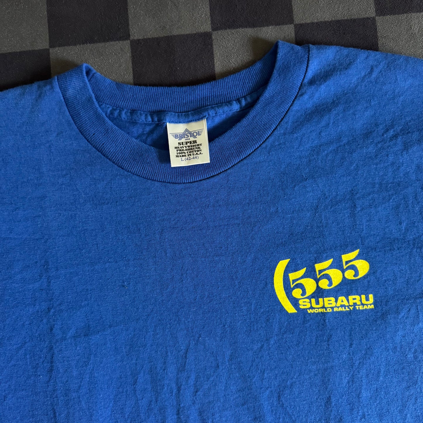 Vintage 90s Subaru 555 Rally Racing Blue T Shirt Size Large