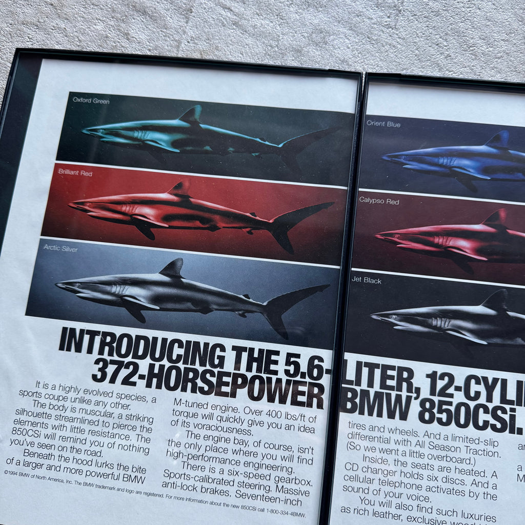1994 BMW E31 850CSi V12 Shark Color Options Framed Advertisement