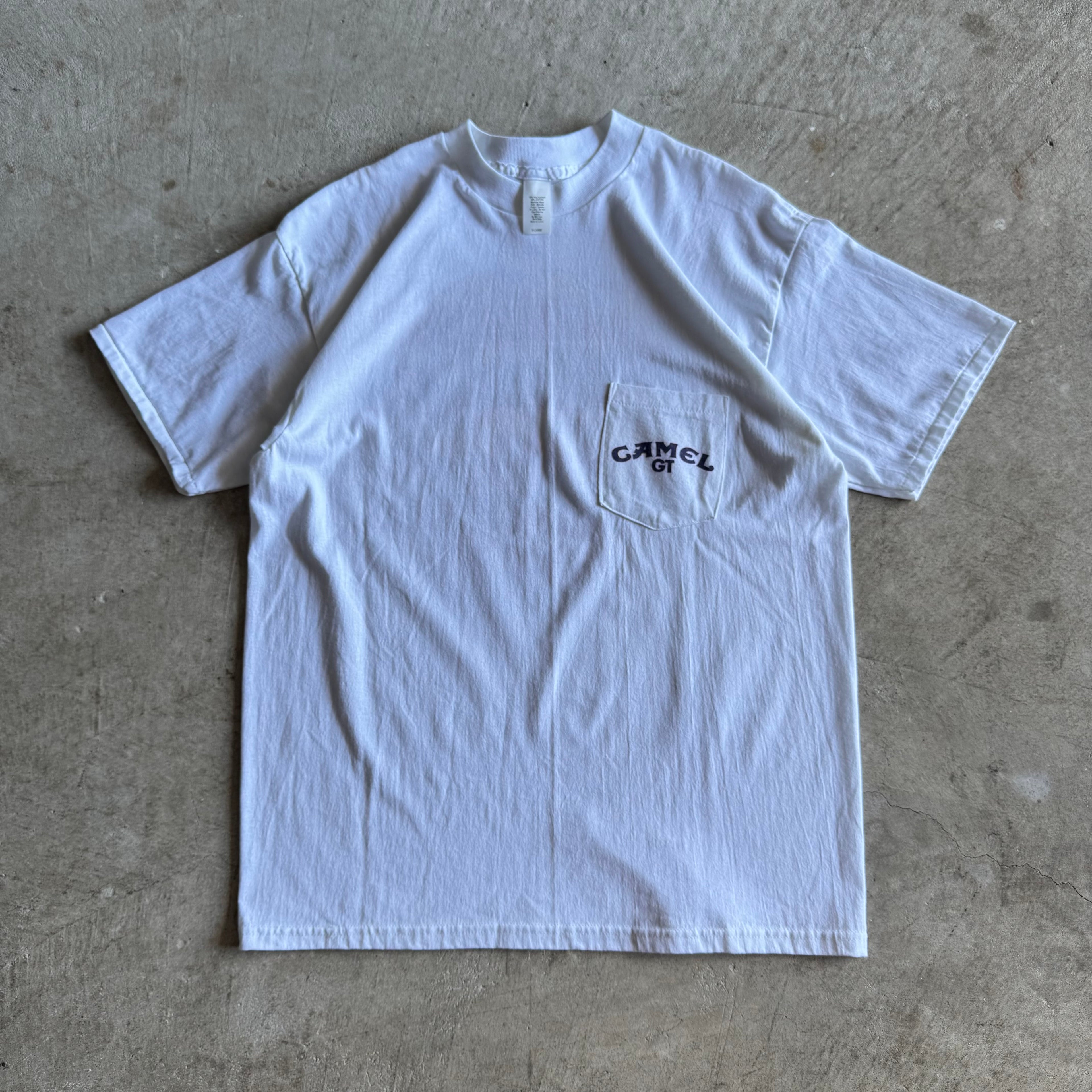 Vintage 80s Front Pocket Camel GT Series IMSA White T Shirt Size XL