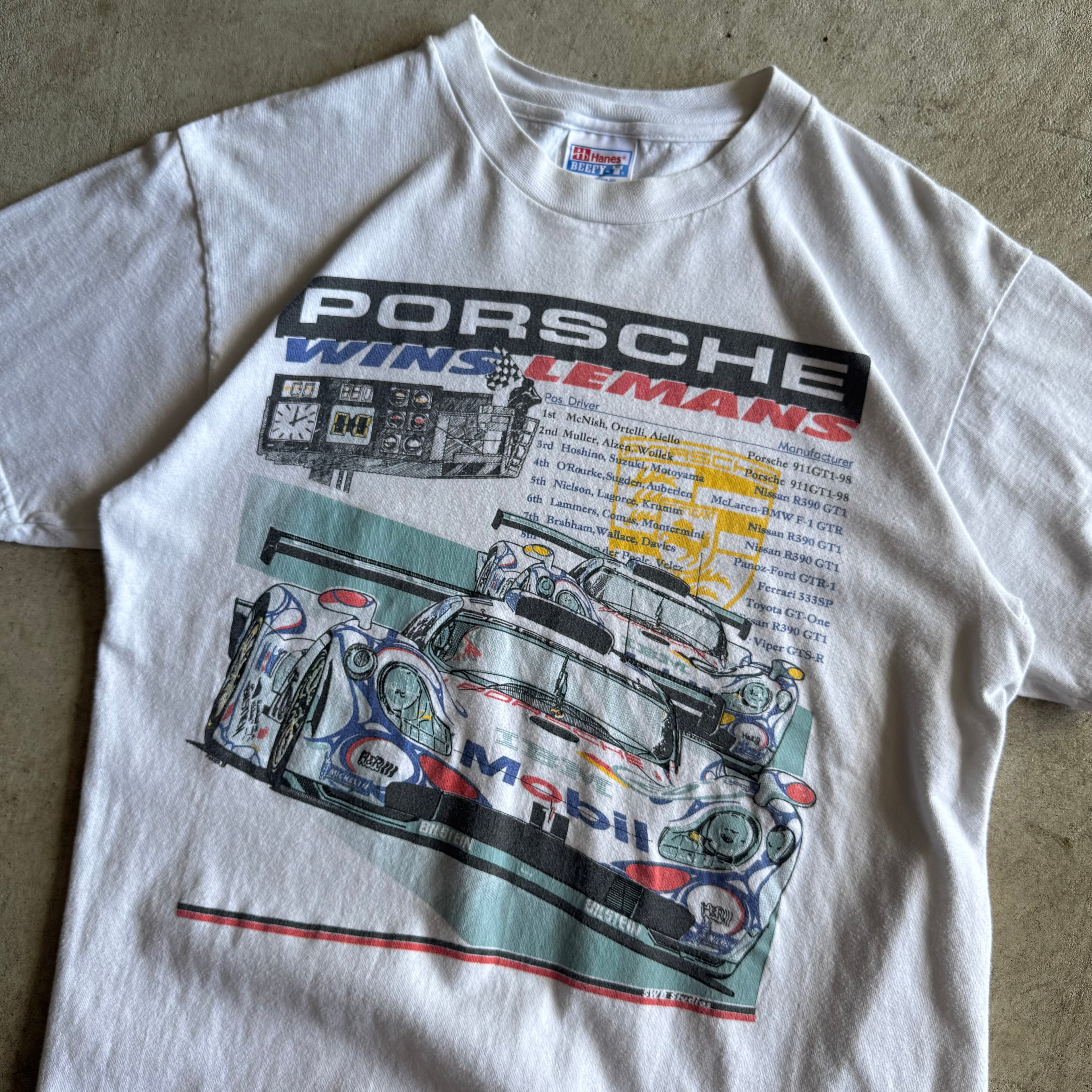 Vintage 90s Porsche GT1 Wins Le Mans White T Shirt Size Medium