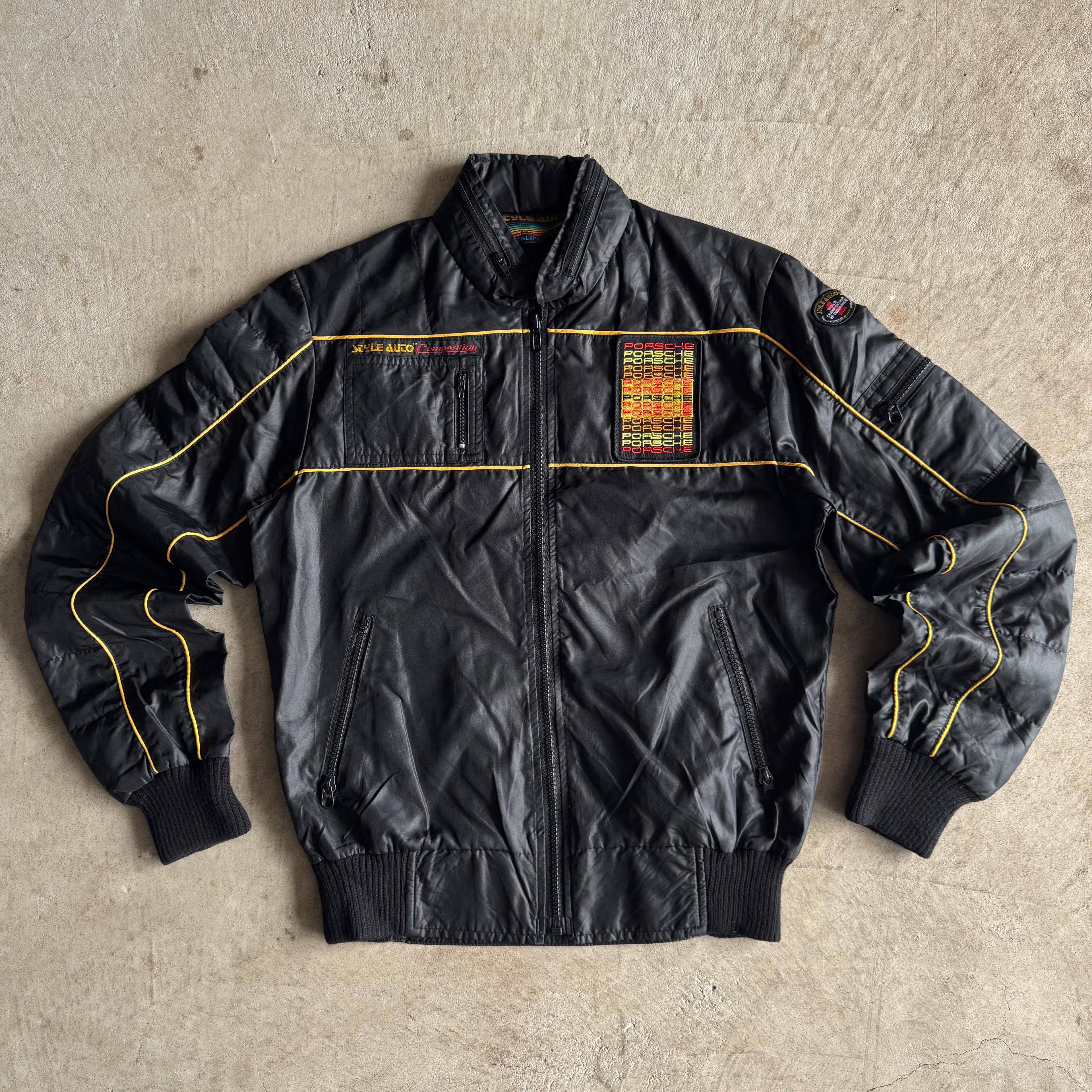 80s Porsche Style Auto Black Yellow Jacket (S)