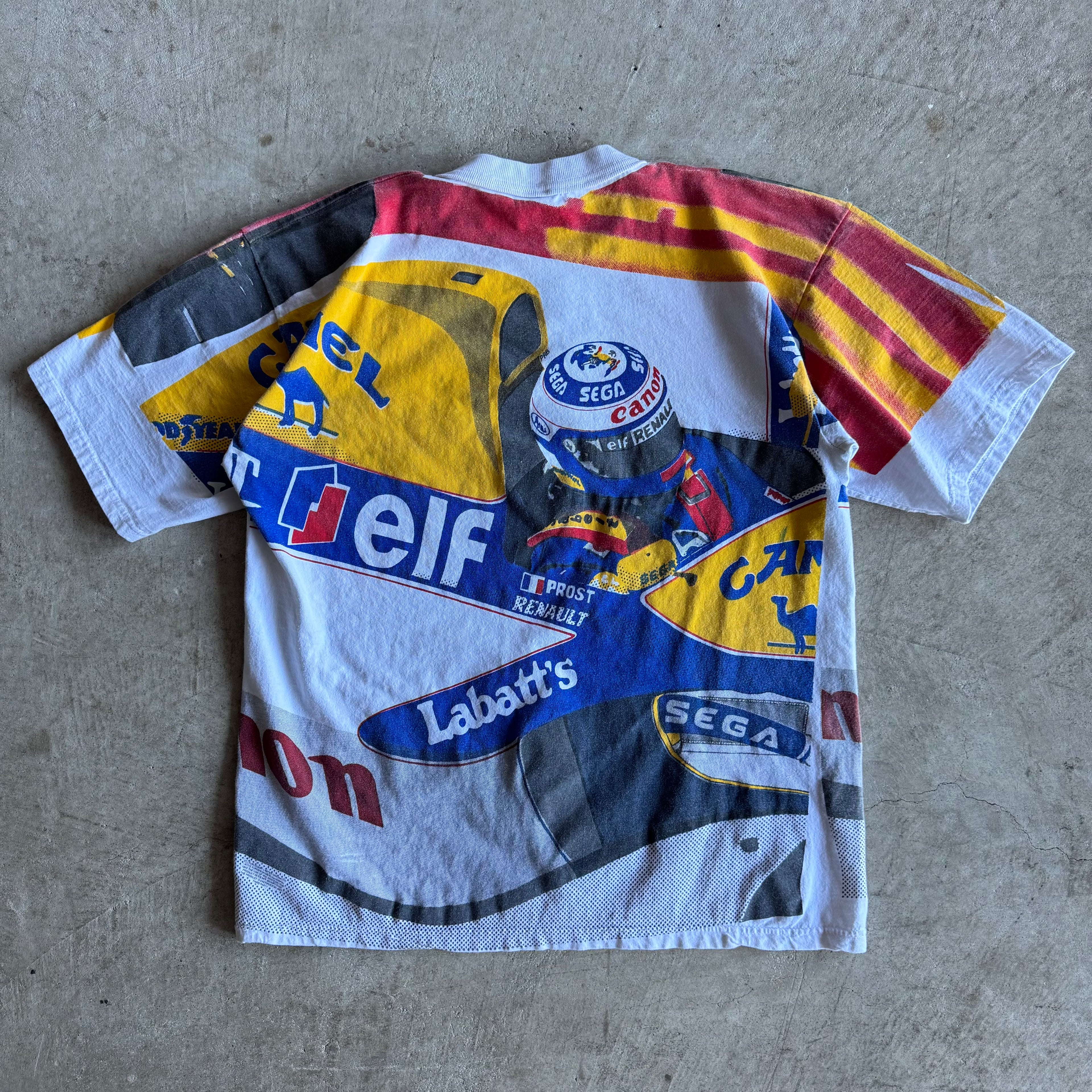 90s Alain Prost Elf Camel Formula 1 AOP T Shirt (XL)