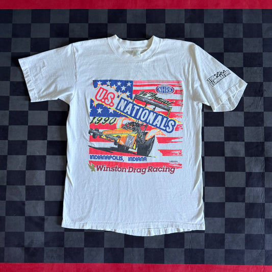 Vintage 1990 NHRA US Nationals Winston Drag Racing White T Shirt Size Large
