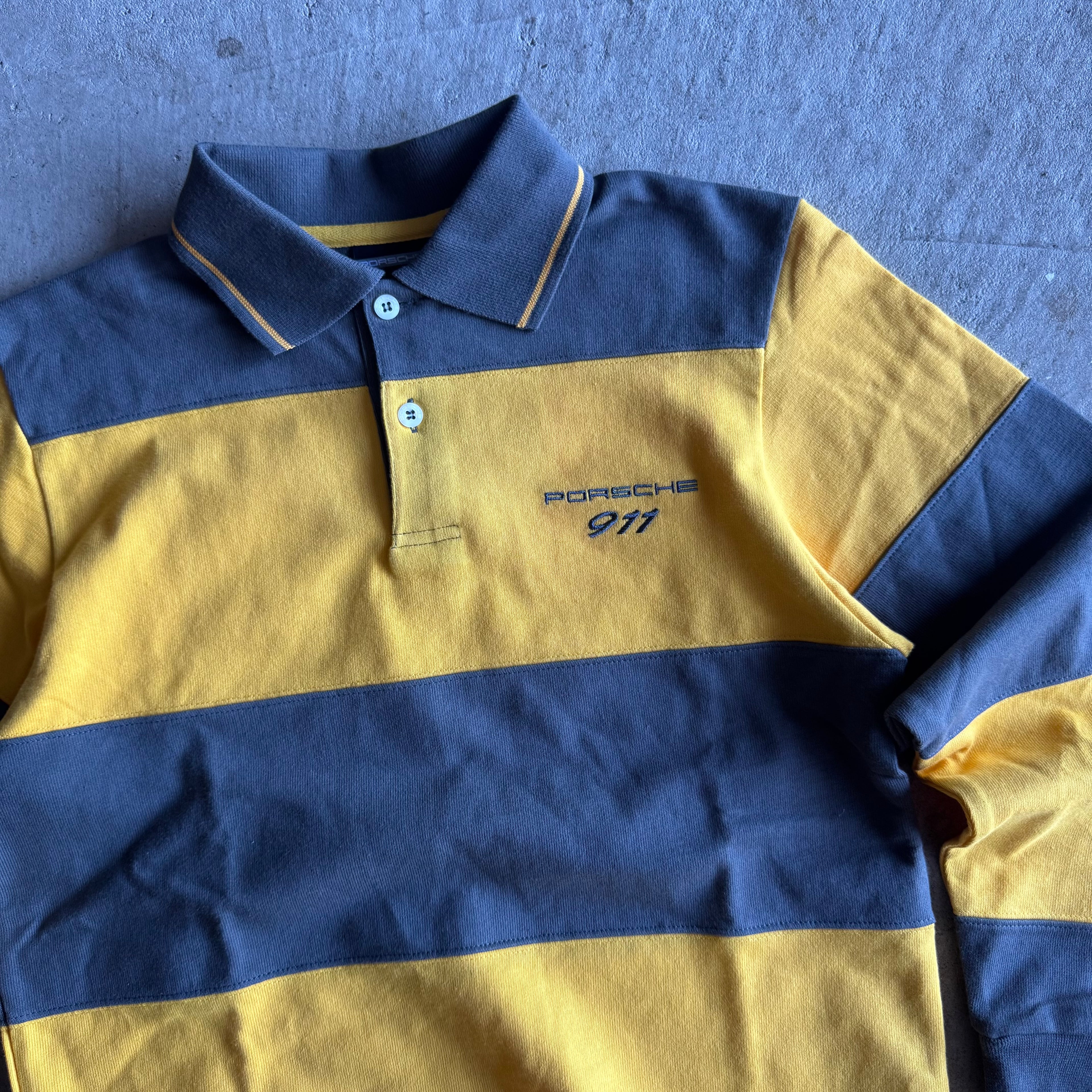 Porsche Yellow Grey Longsleeve Rugby Shirt (S)