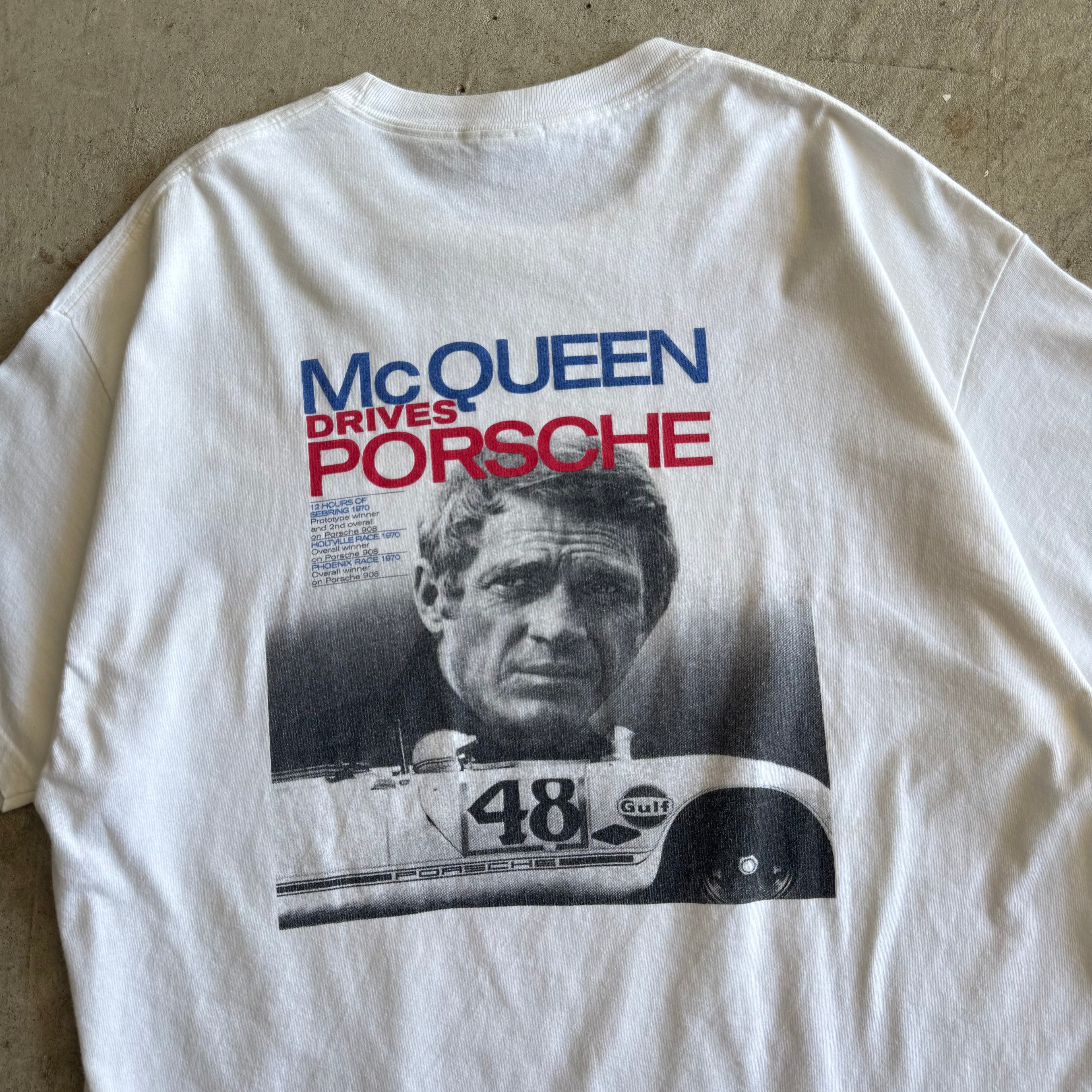 90s Porsche Steve McQueen Drives for Porsche White T Shirt (XL)