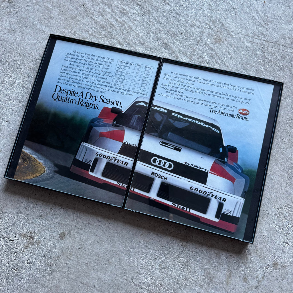 1990 Audi 90 Quattro IMSA GTO Victory Record Framed Advertisement