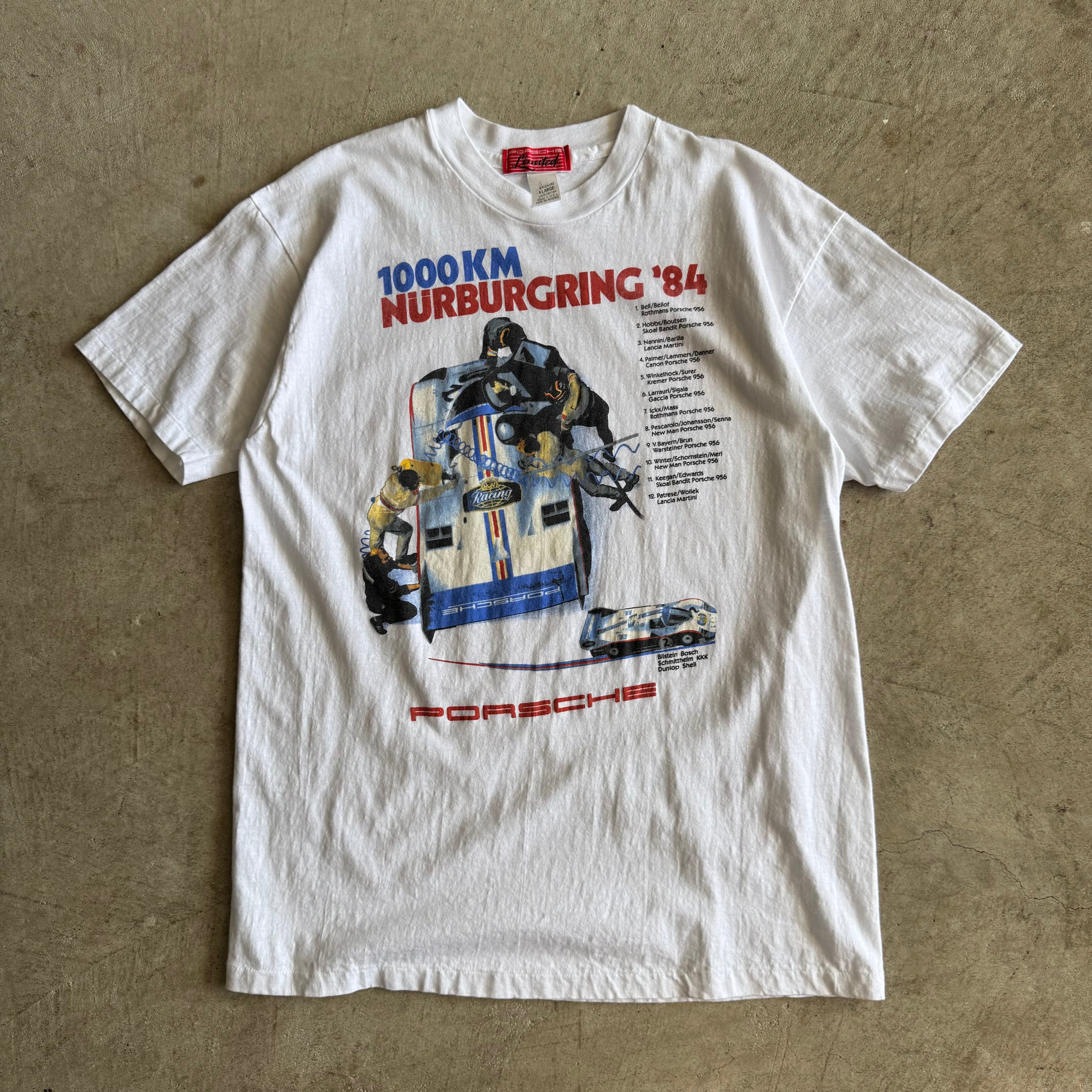 80s Porsche Limited 1000KM Nurburgring White Victory Poster T Shirt (XL)