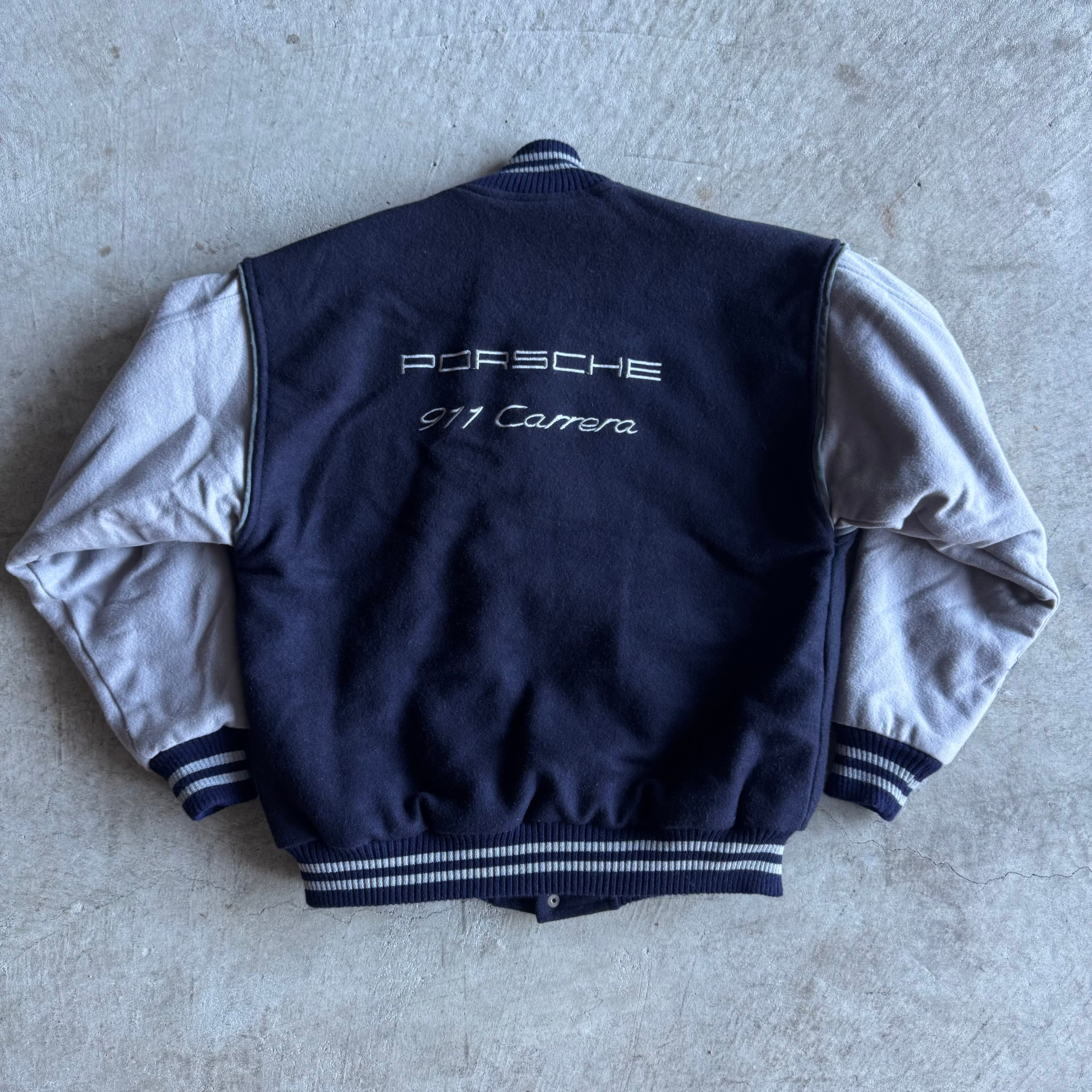 90s Porsche 911 Carrera Navy Wool Varsity Jacket (L)