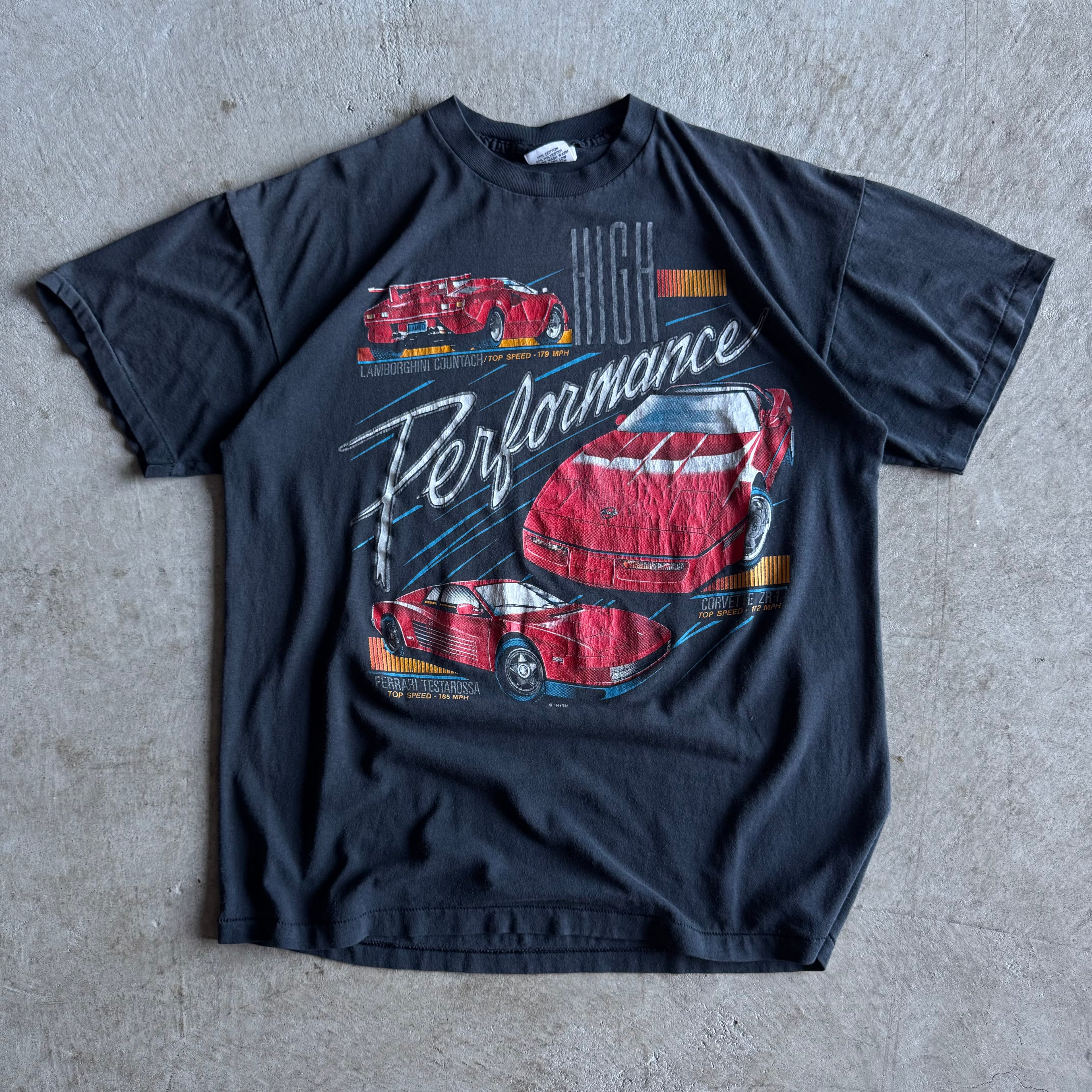 Vintage 90s High Performance Countach ZR-1 Testarossa Black T Shirt Size XL