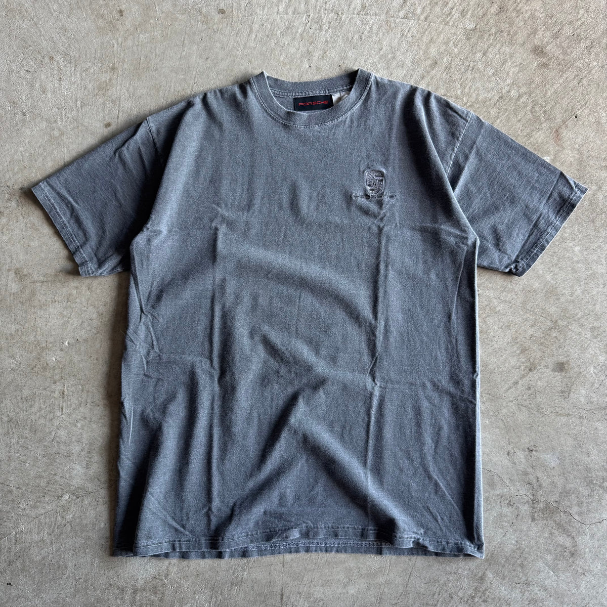 90s Porsche Selection Embroidered Crest Grey Tonal T Shirt (XL)