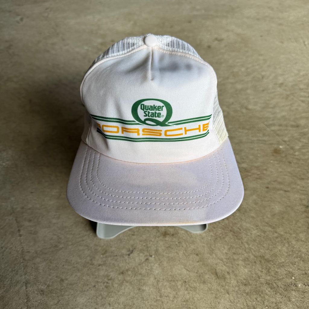 80s Porsche Quaker State Indy Racing White Trucker Hat